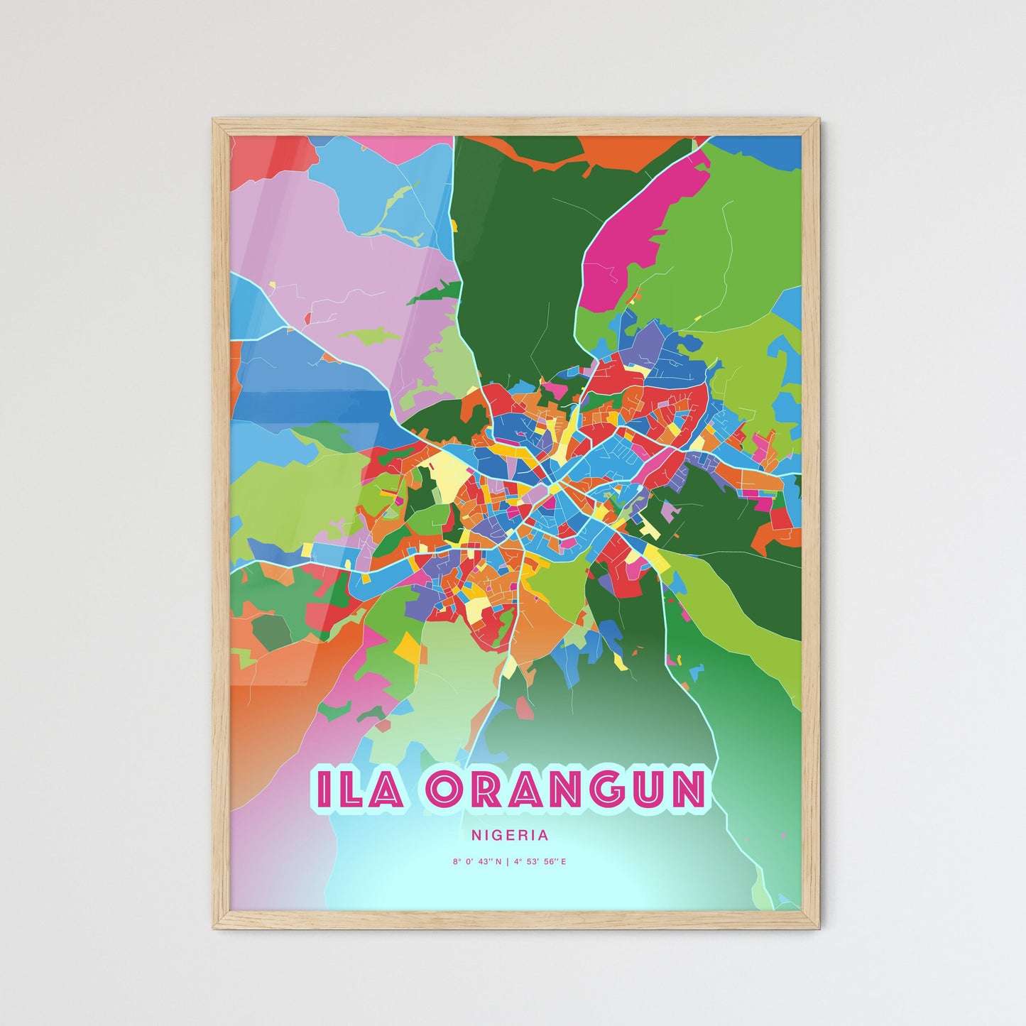 Colorful ILA ORANGUN NIGERIA Fine Art Map Crazy Colors