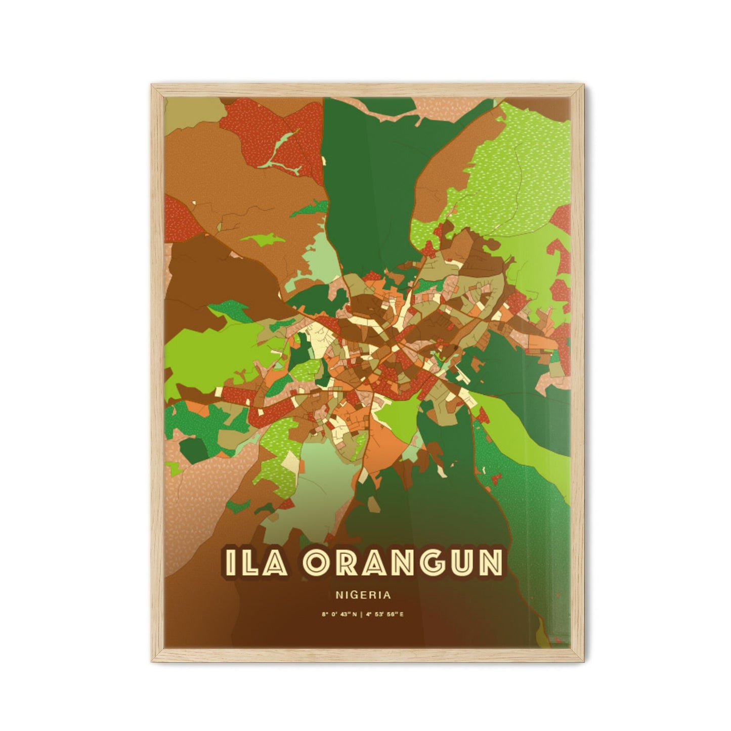 Colorful ILA ORANGUN NIGERIA Fine Art Map Farmhouse