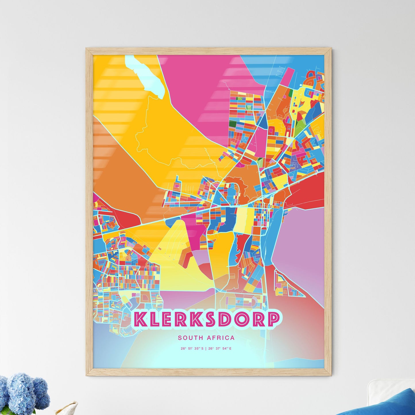Colorful KLERKSDORP SOUTH AFRICA Fine Art Map Crazy Colors