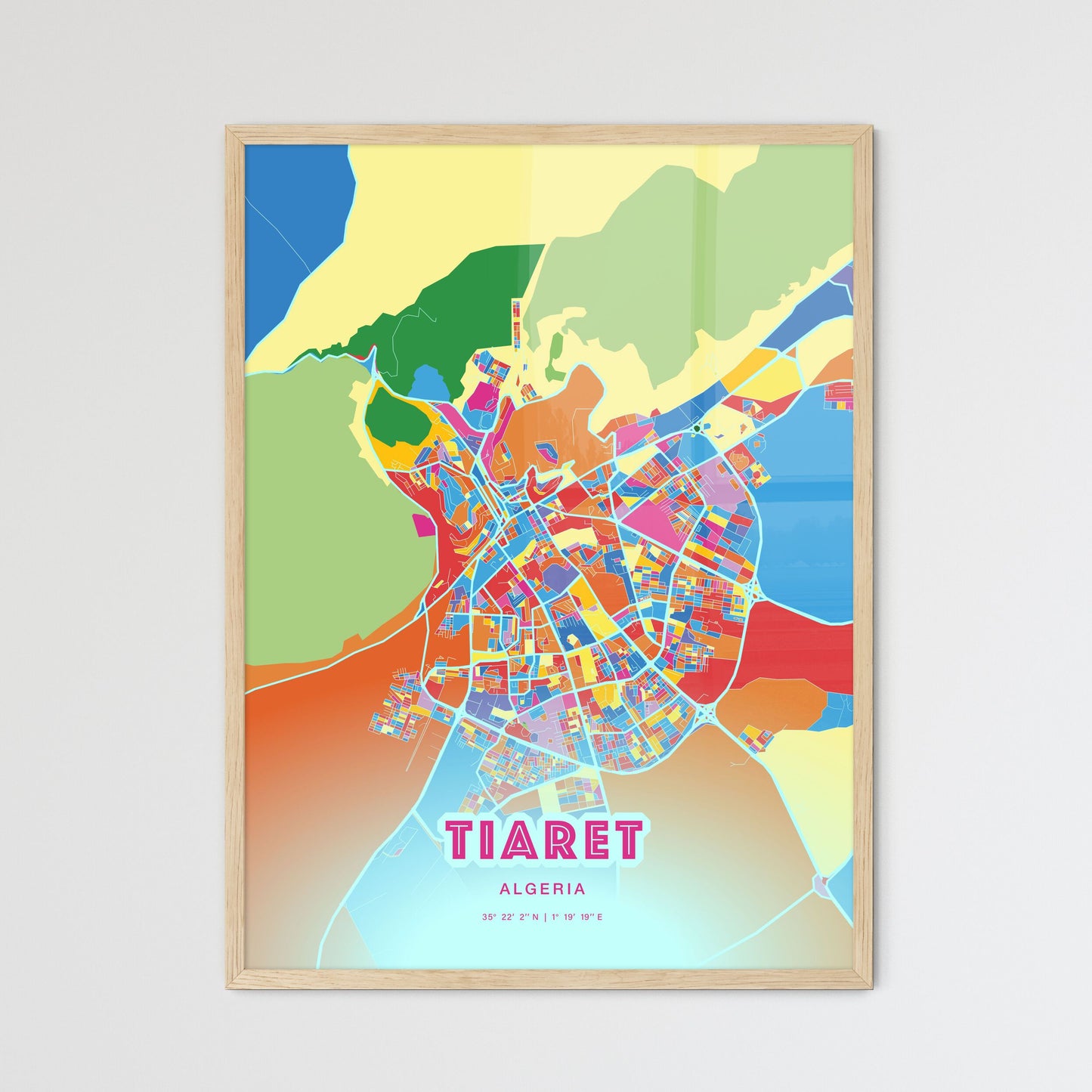 Colorful TIARET ALGERIA Fine Art Map Crazy Colors