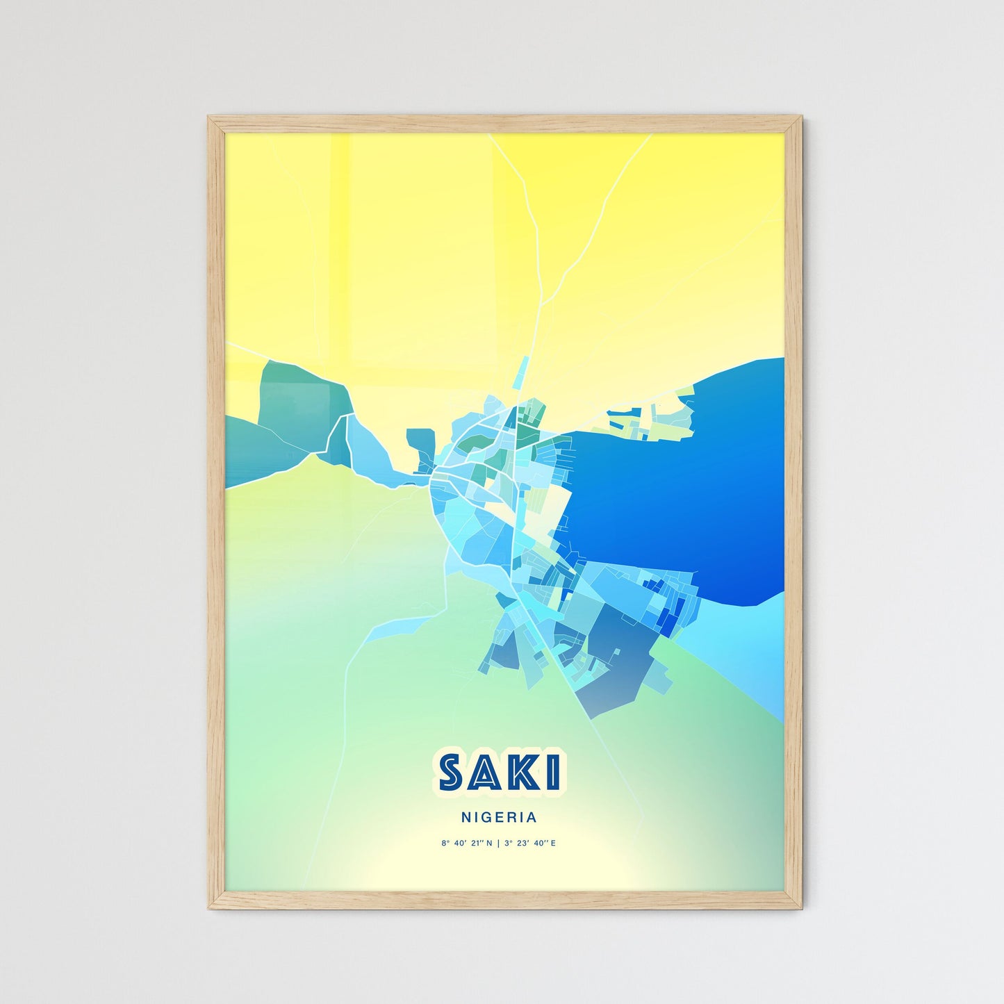 Colorful SAKI NIGERIA Fine Art Map Cool Blue