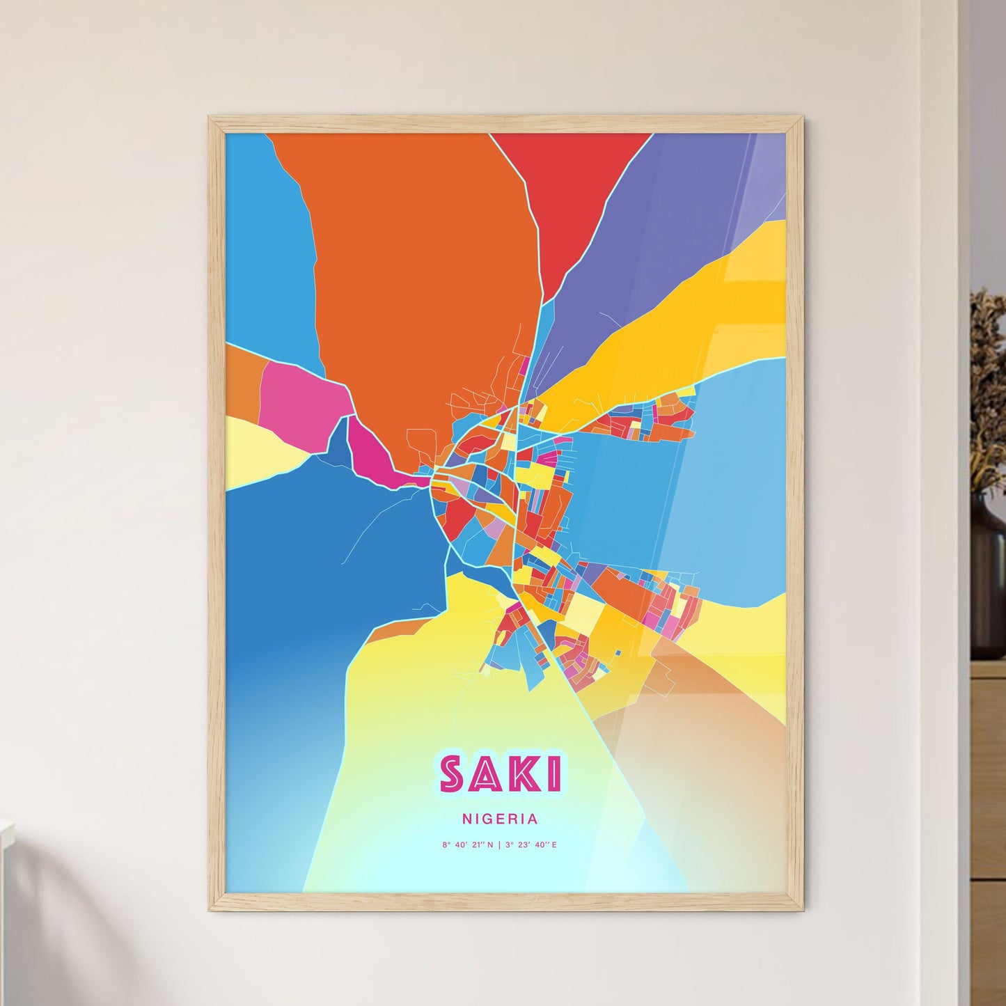 Colorful SAKI NIGERIA Fine Art Map Crazy Colors