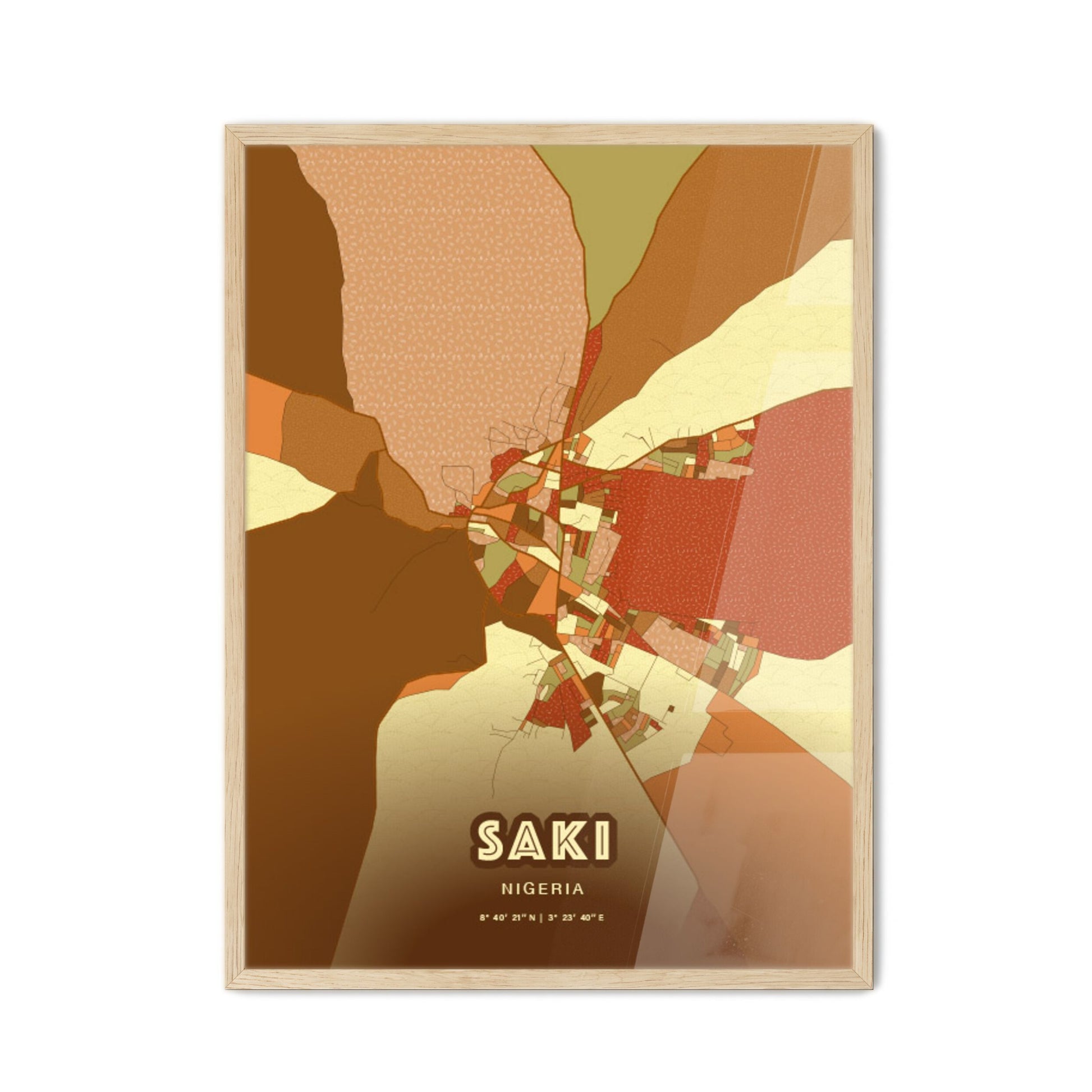 Colorful SAKI NIGERIA Fine Art Map Farmhouse