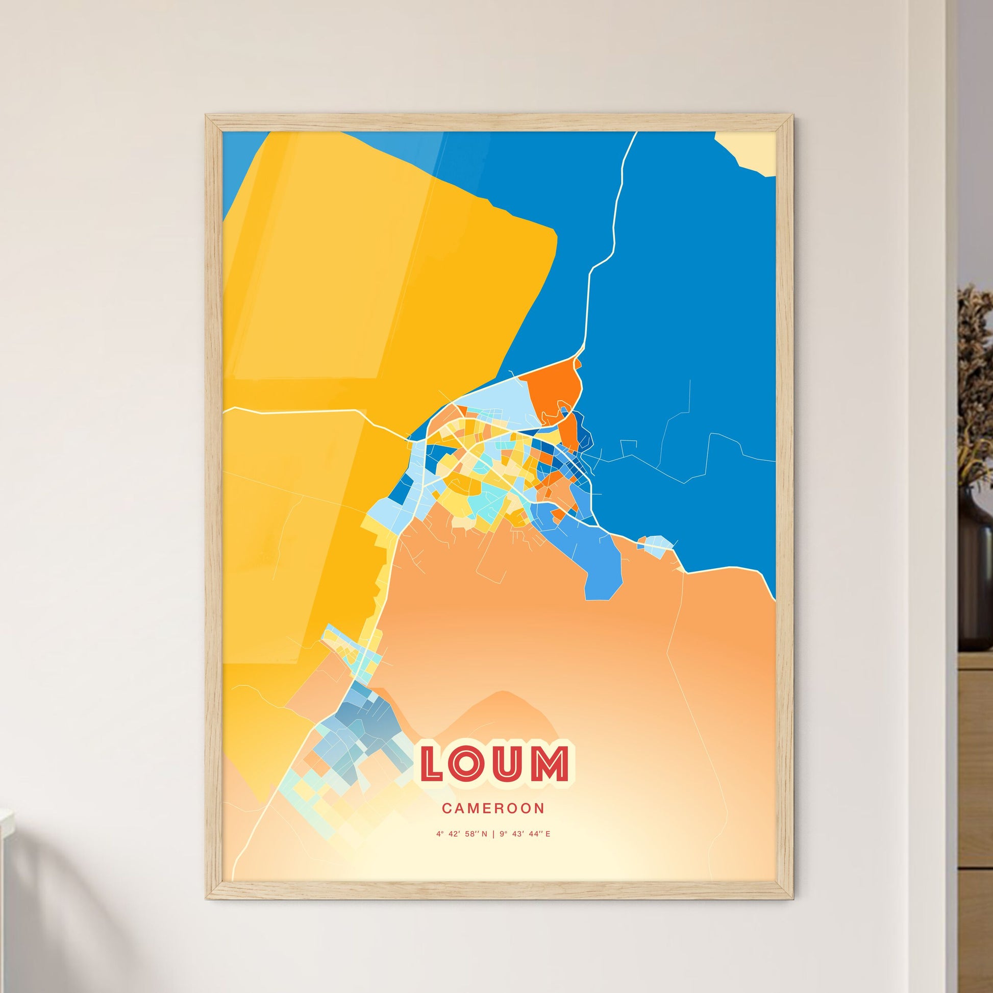 Colorful LOUM CAMEROON Fine Art Map Blue Orange