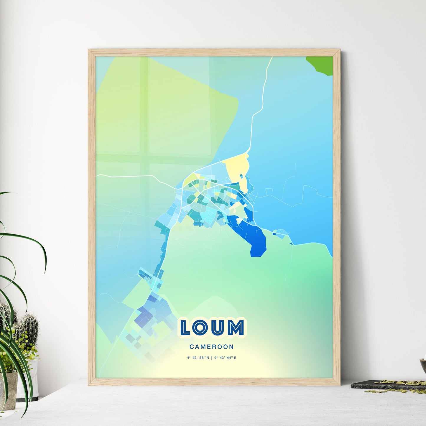 Colorful LOUM CAMEROON Fine Art Map Cool Blue