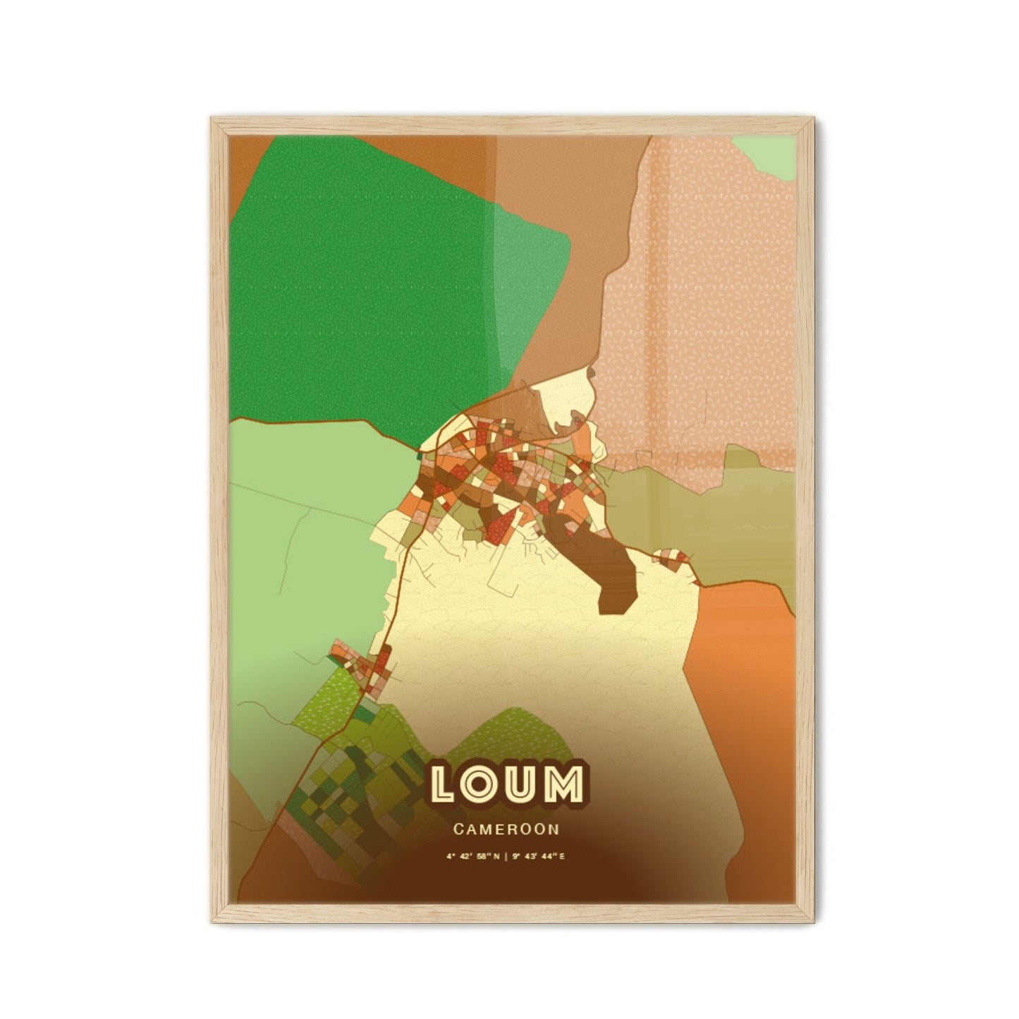 Colorful LOUM CAMEROON Fine Art Map Farmhouse