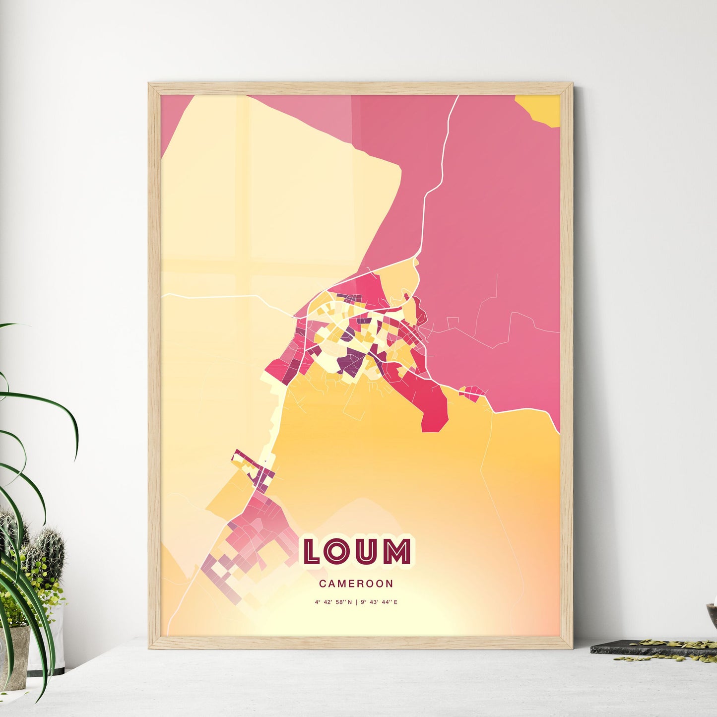 Colorful LOUM CAMEROON Fine Art Map Hot Red