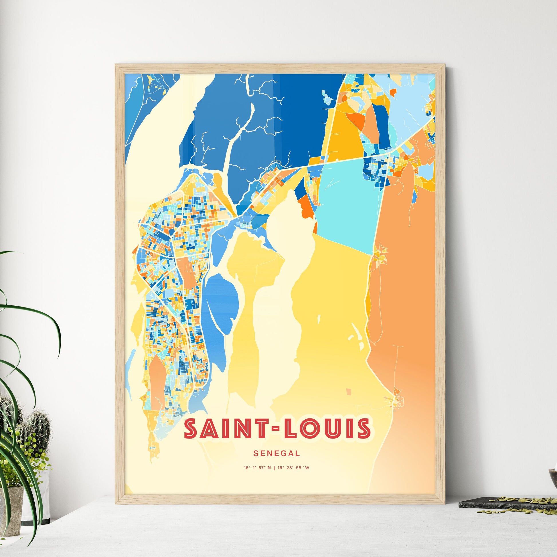 Colorful SAINT-LOUIS SENEGAL Fine Art Map Blue Orange