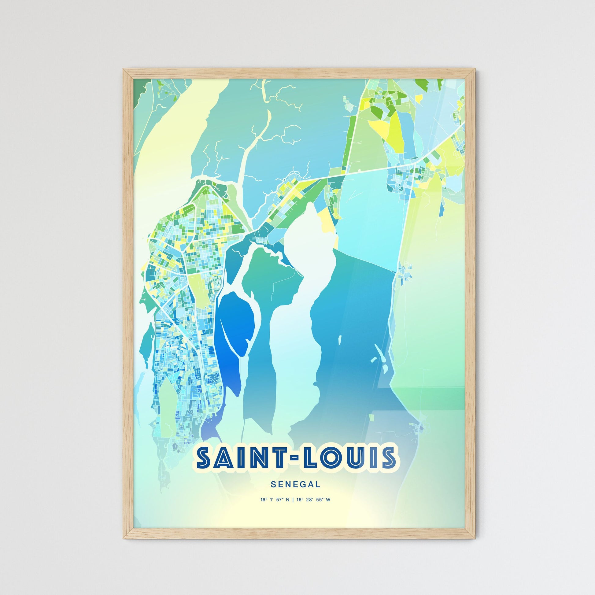Colorful SAINT-LOUIS SENEGAL Fine Art Map Cool Blue