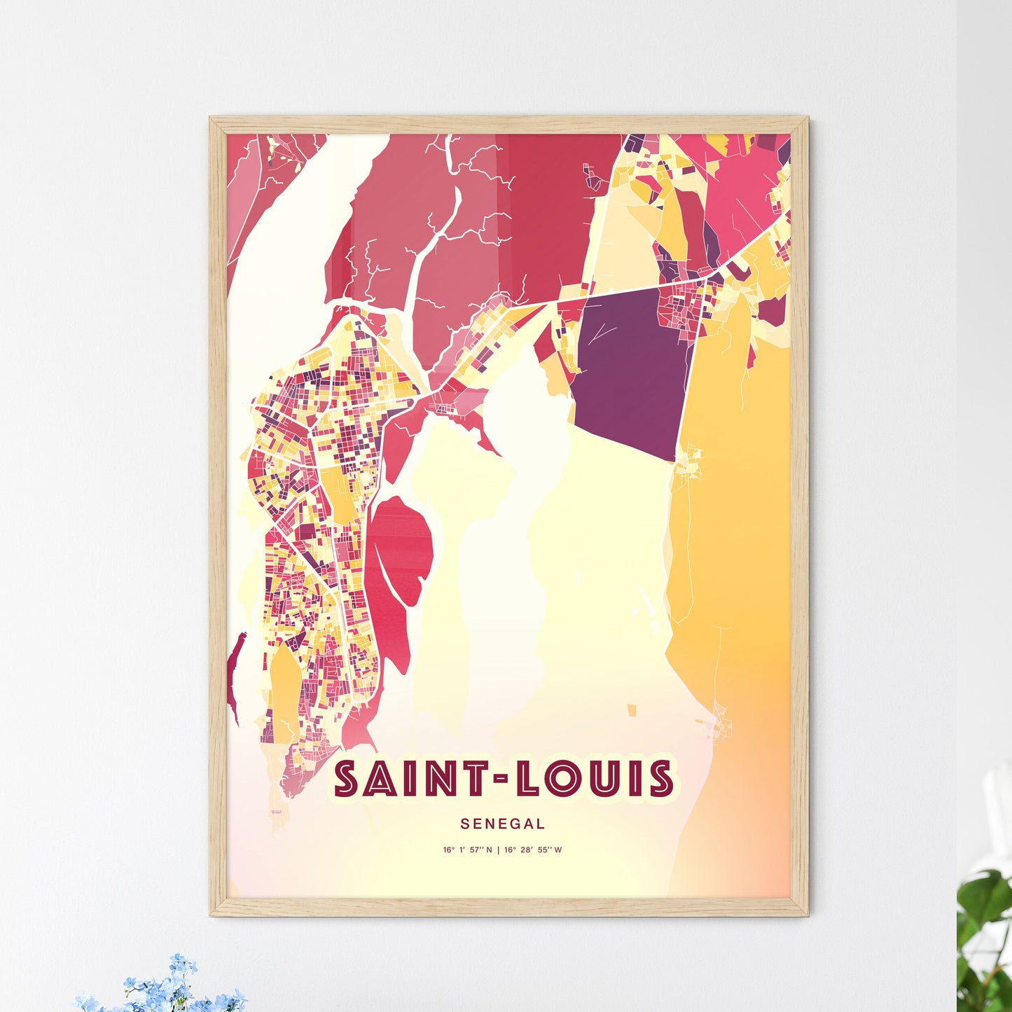Colorful SAINT-LOUIS SENEGAL Fine Art Map Hot Red