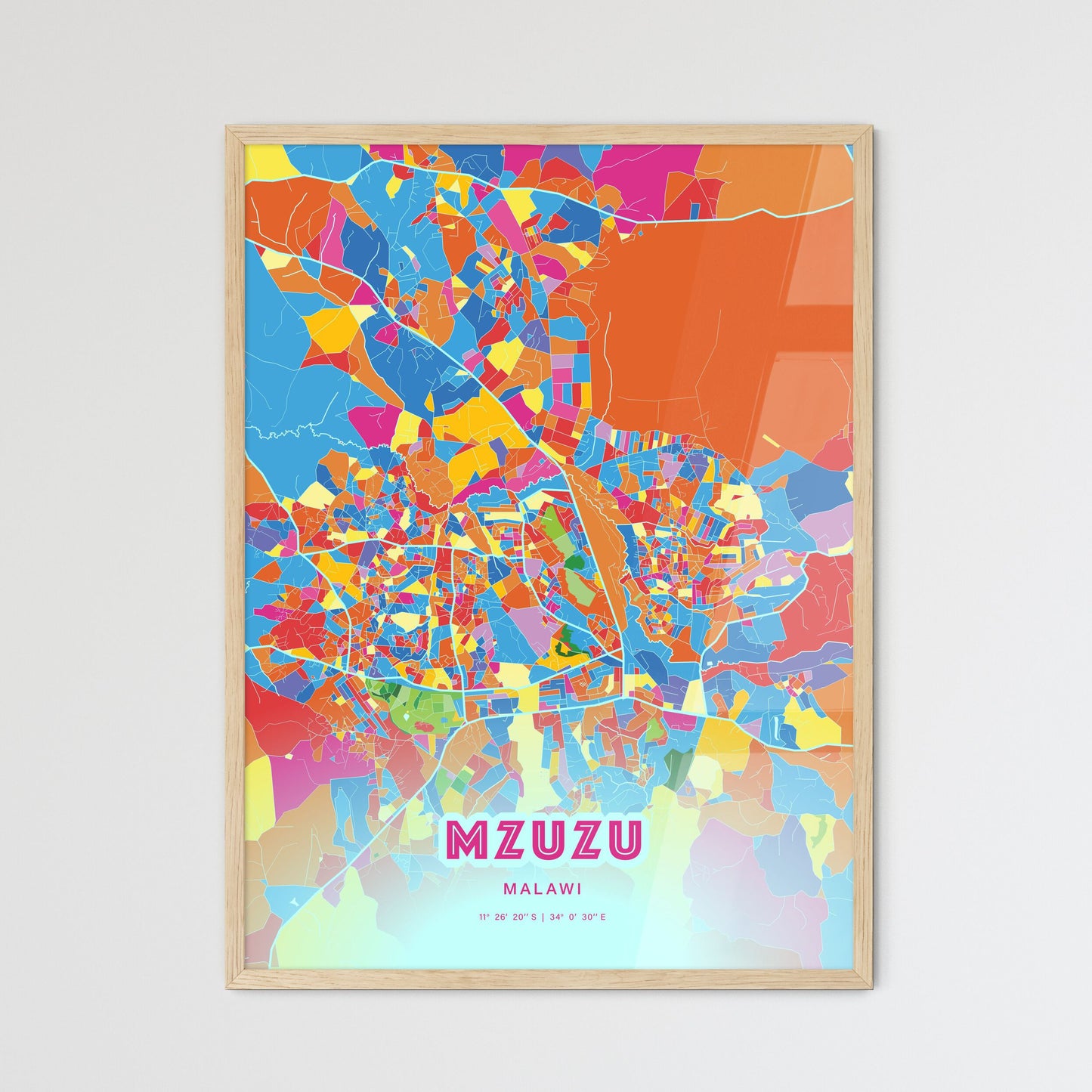 Colorful MZUZU MALAWI Fine Art Map Crazy Colors