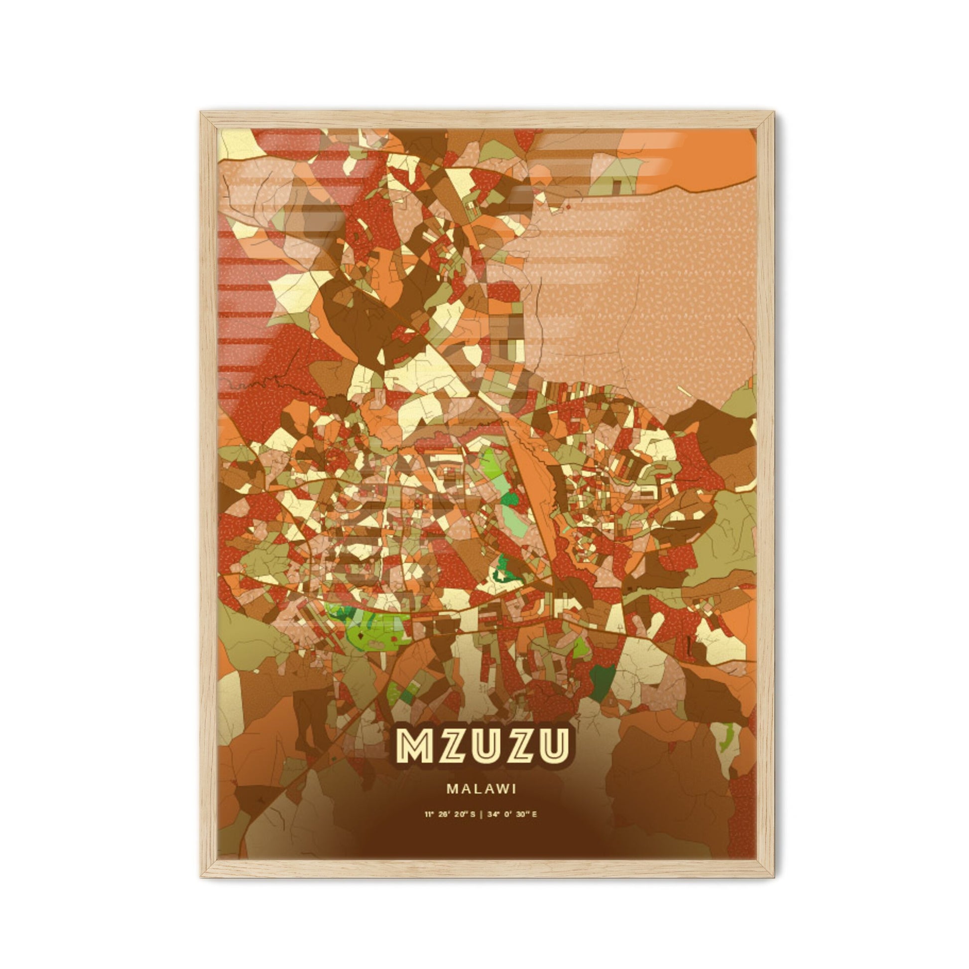 Colorful MZUZU MALAWI Fine Art Map Farmhouse