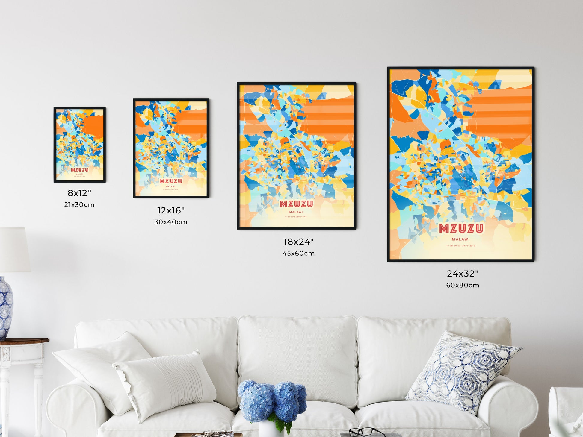 Colorful MZUZU MALAWI Fine Art Map