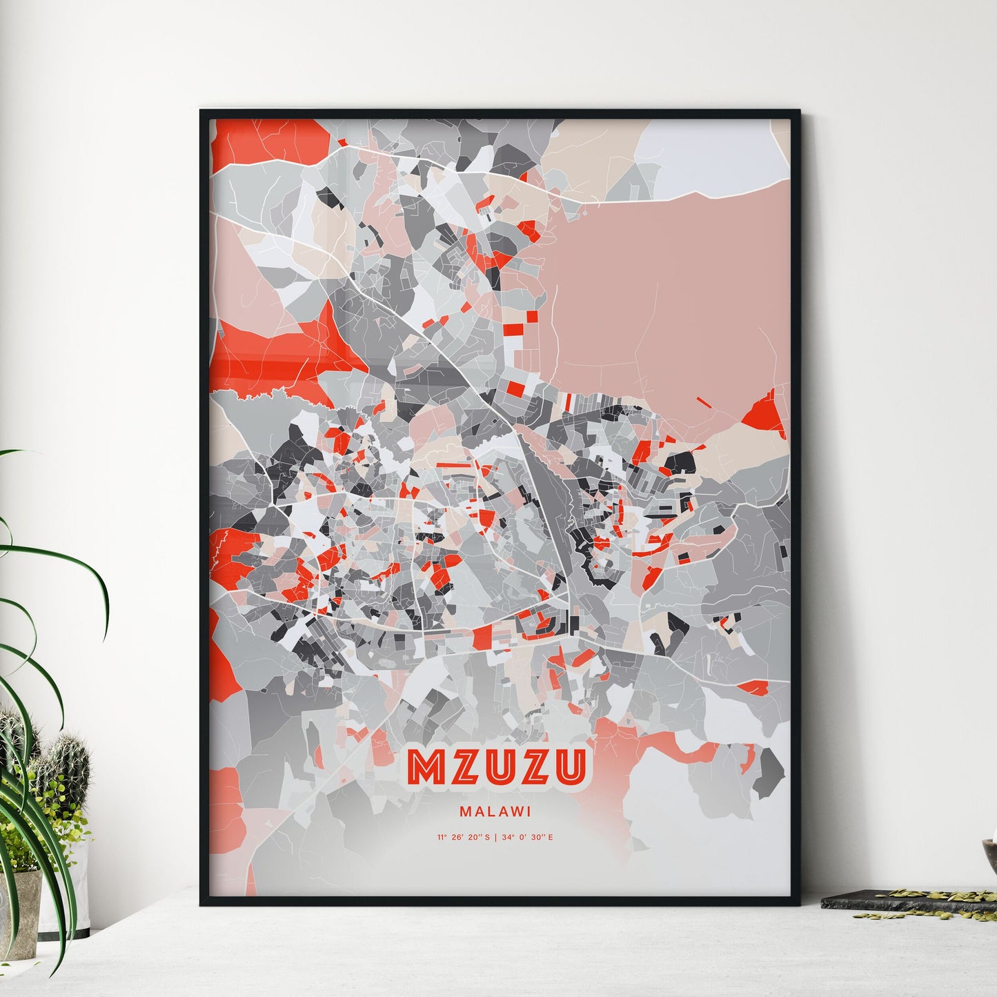 Colorful MZUZU MALAWI Fine Art Map Modern