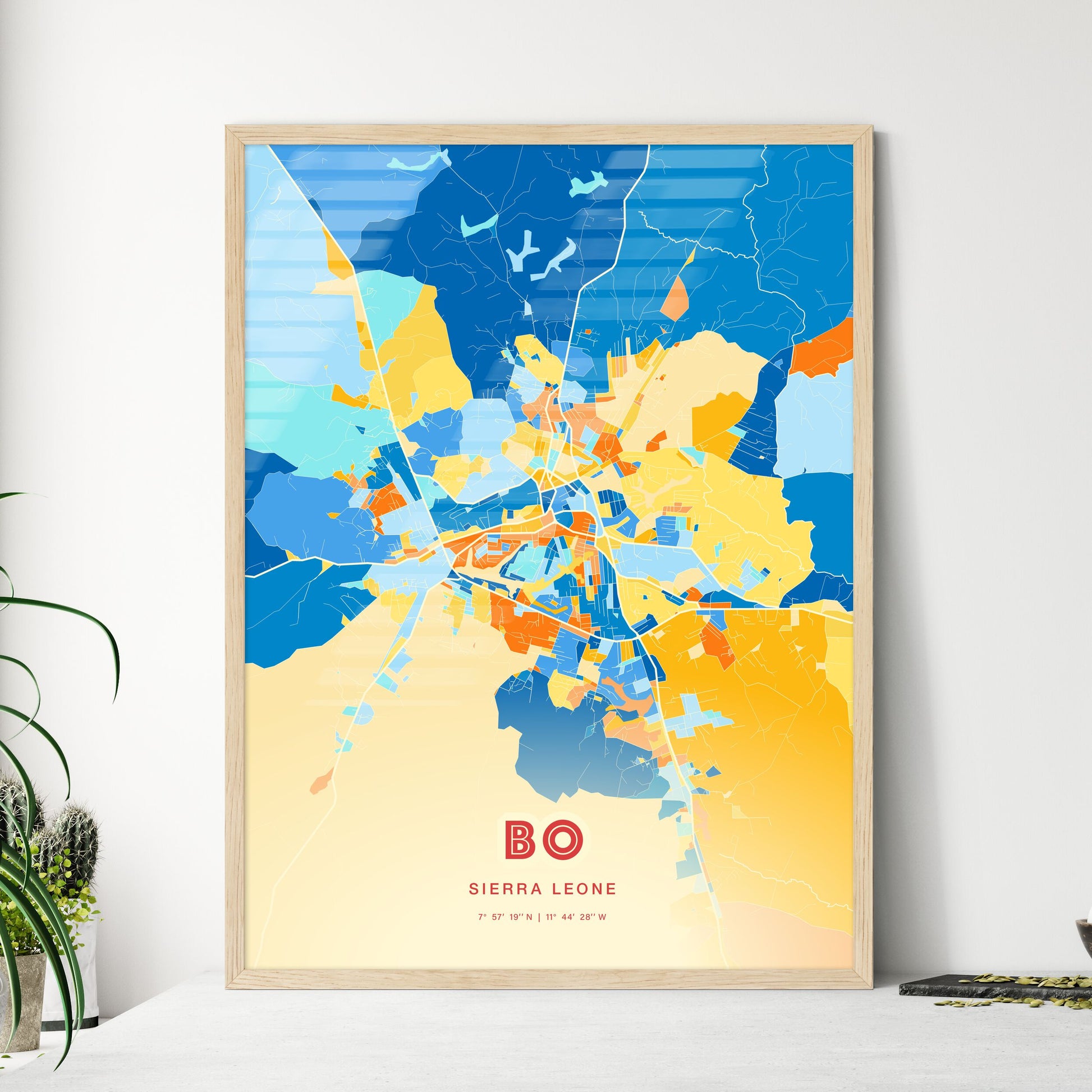 Colorful BO SIERRA LEONE Fine Art Map Blue Orange