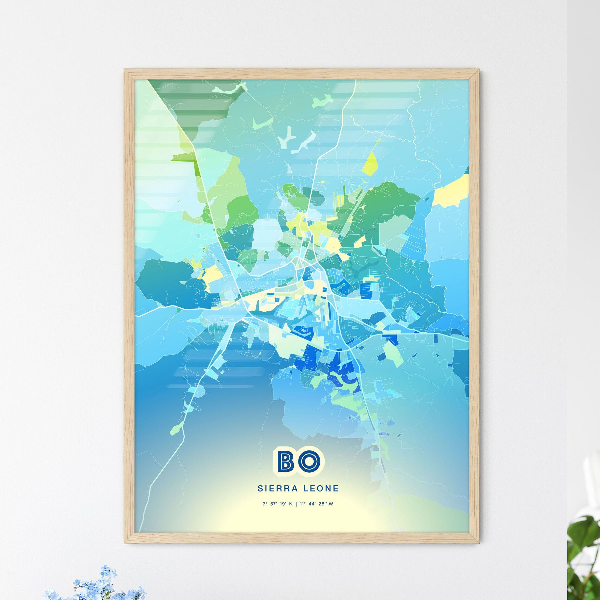 Colorful BO SIERRA LEONE Fine Art Map Cool Blue