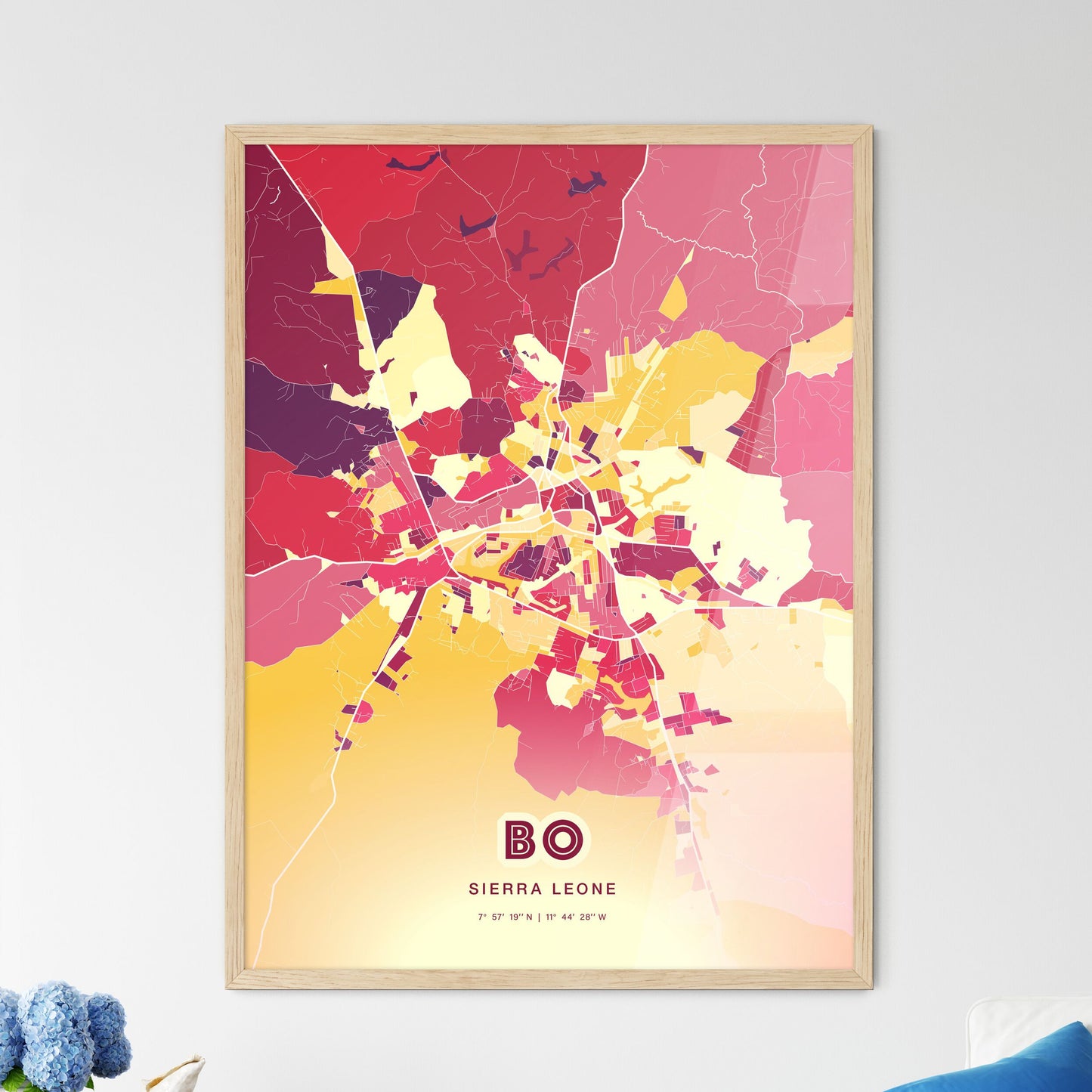 Colorful BO SIERRA LEONE Fine Art Map Hot Red