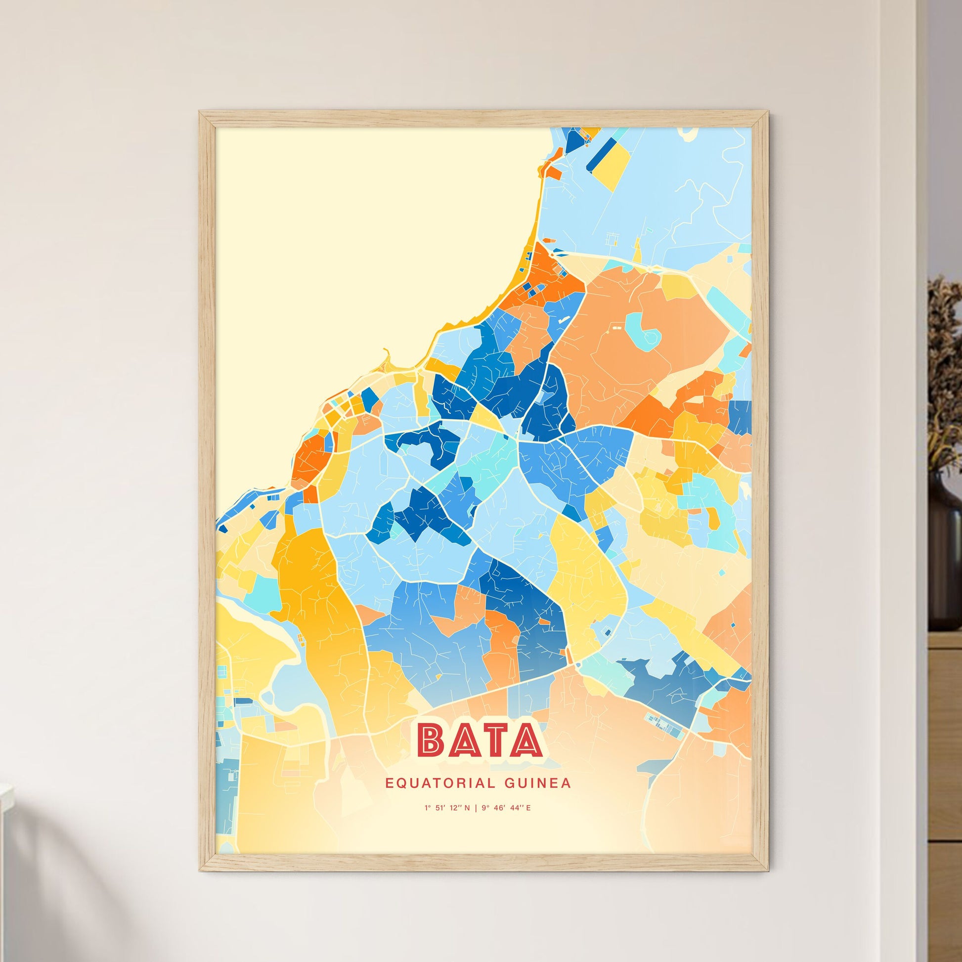 Colorful BATA EQUATORIAL GUINEA Fine Art Map Blue Orange