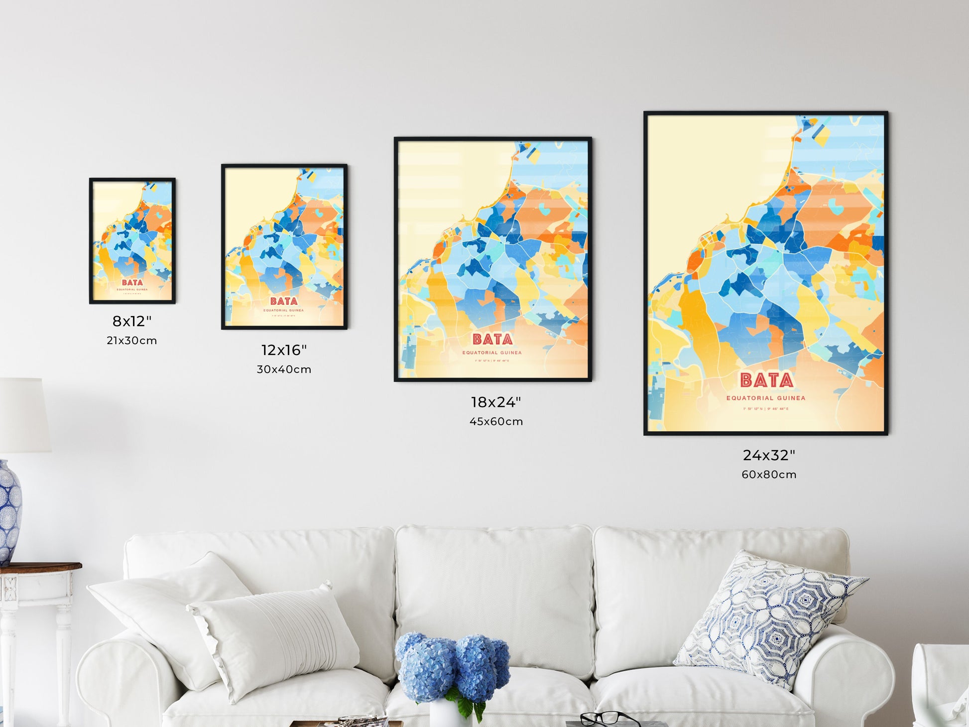 Colorful BATA EQUATORIAL GUINEA Fine Art Map