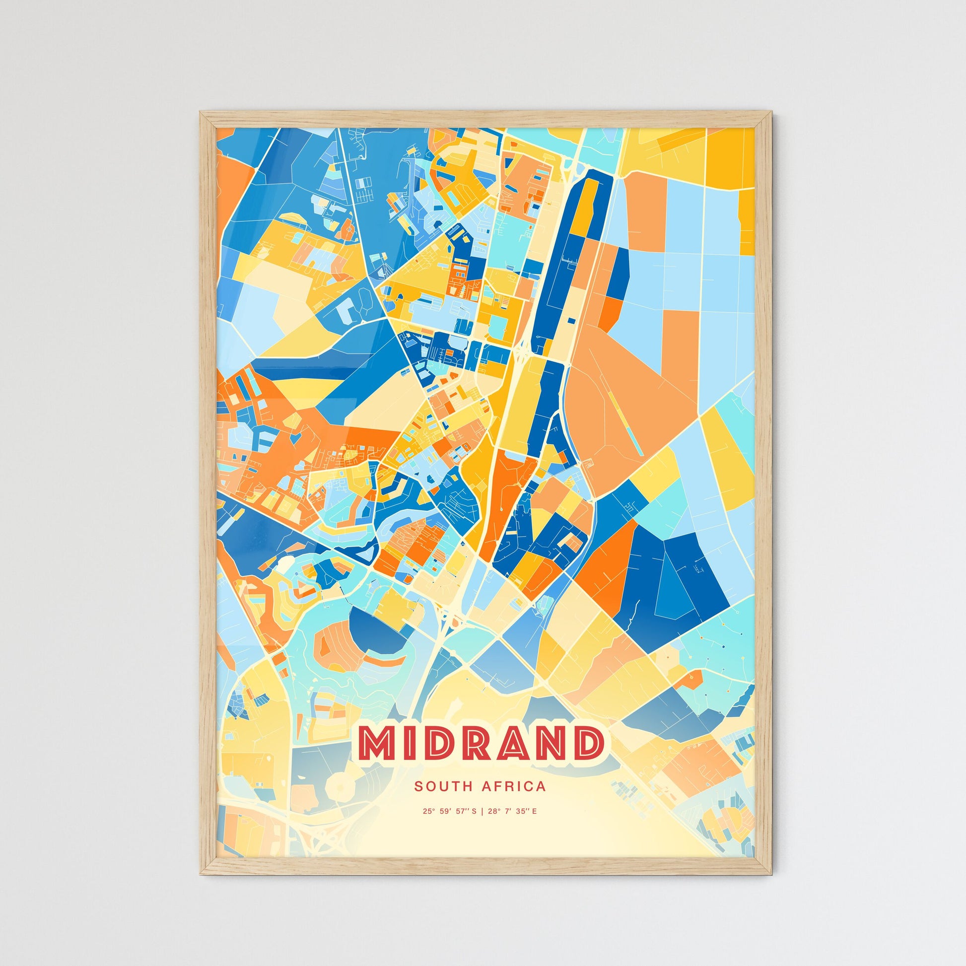 Colorful MIDRAND SOUTH AFRICA Fine Art Map Blue Orange