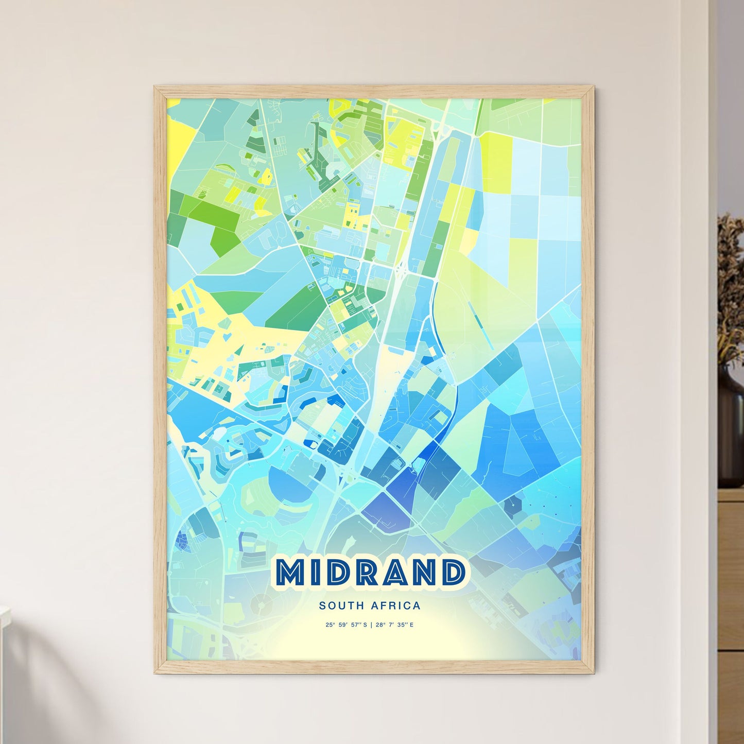 Colorful MIDRAND SOUTH AFRICA Fine Art Map Cool Blue