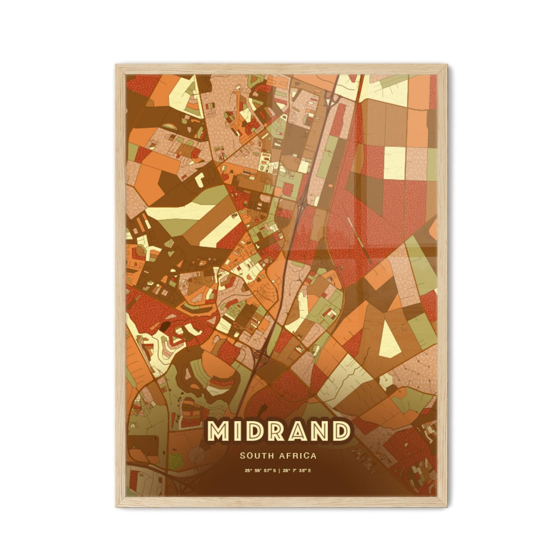 Colorful MIDRAND SOUTH AFRICA Fine Art Map Farmhouse