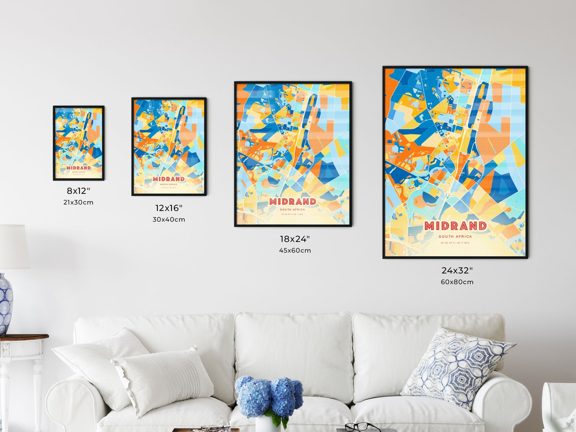 Colorful MIDRAND SOUTH AFRICA Fine Art Map Blue Orange