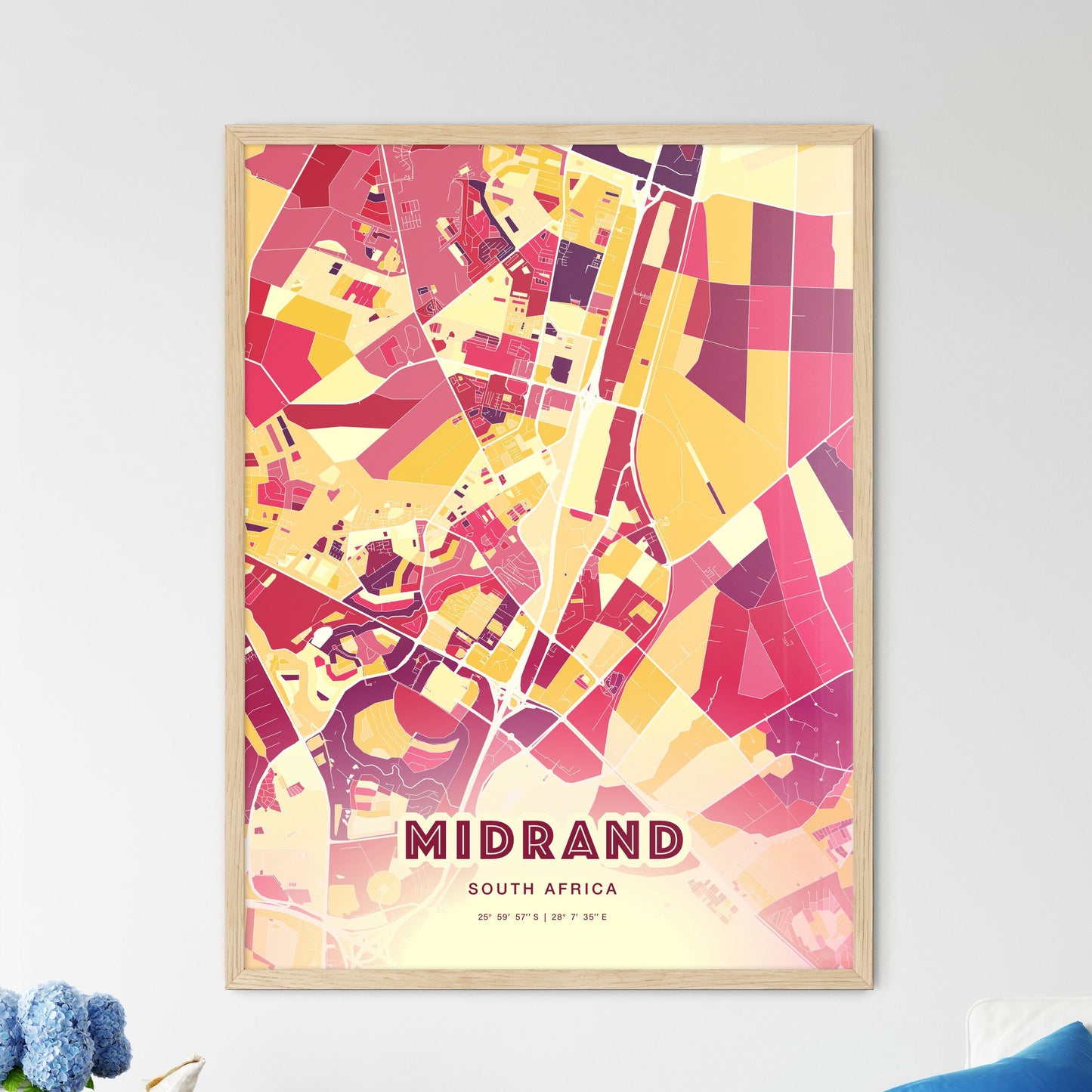 Colorful MIDRAND SOUTH AFRICA Fine Art Map Hot Red