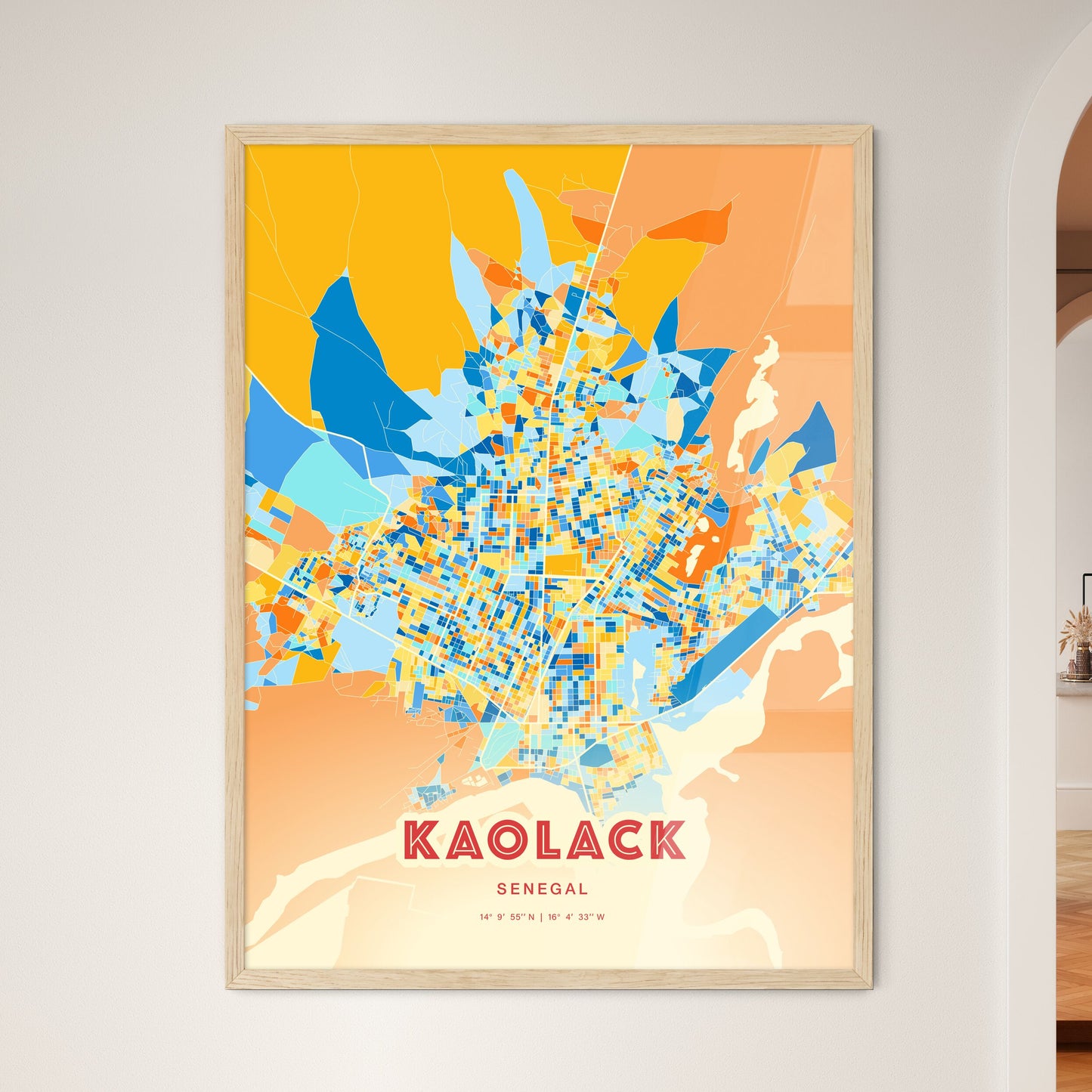 Colorful KAOLACK SENEGAL Fine Art Map Blue Orange