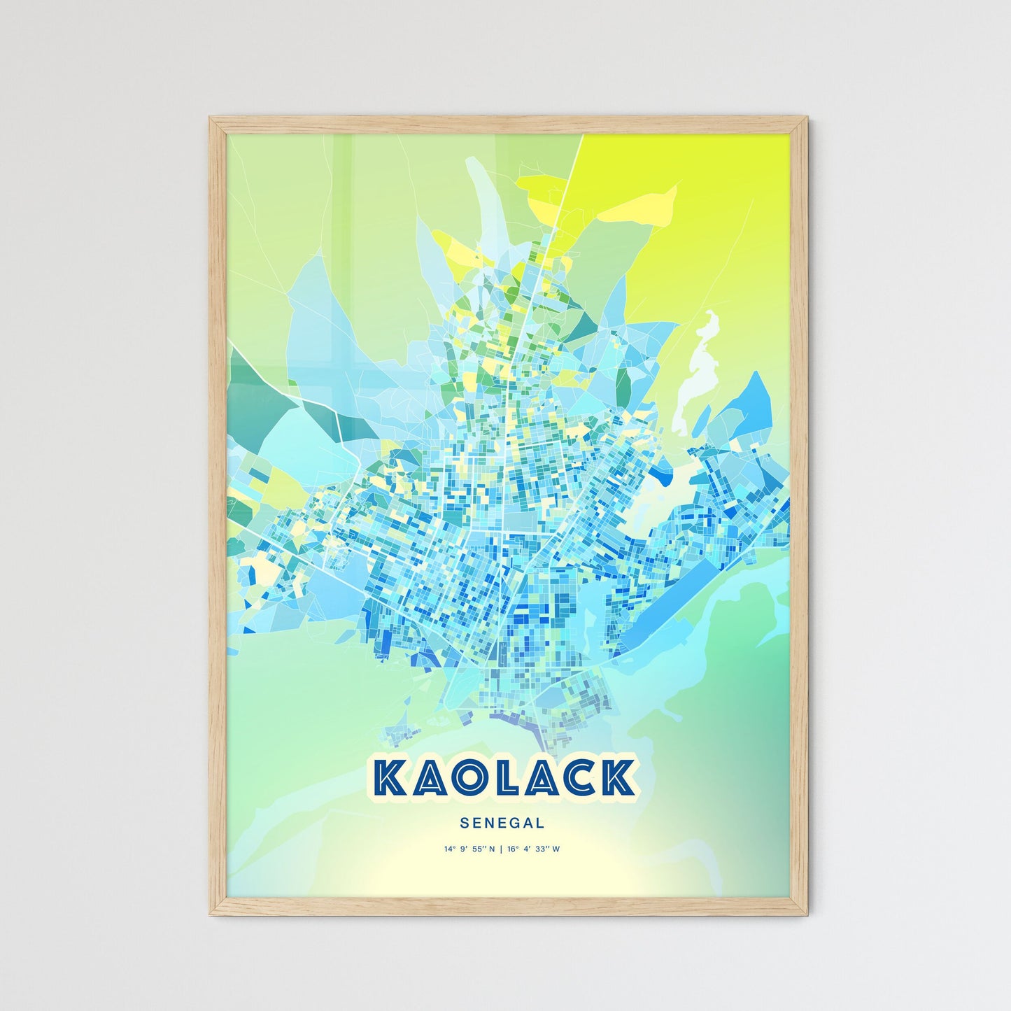 Colorful KAOLACK SENEGAL Fine Art Map Cool Blue