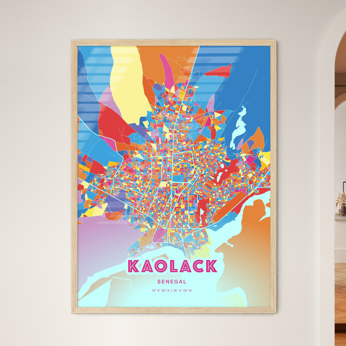 Colorful KAOLACK SENEGAL Fine Art Map Crazy Colors