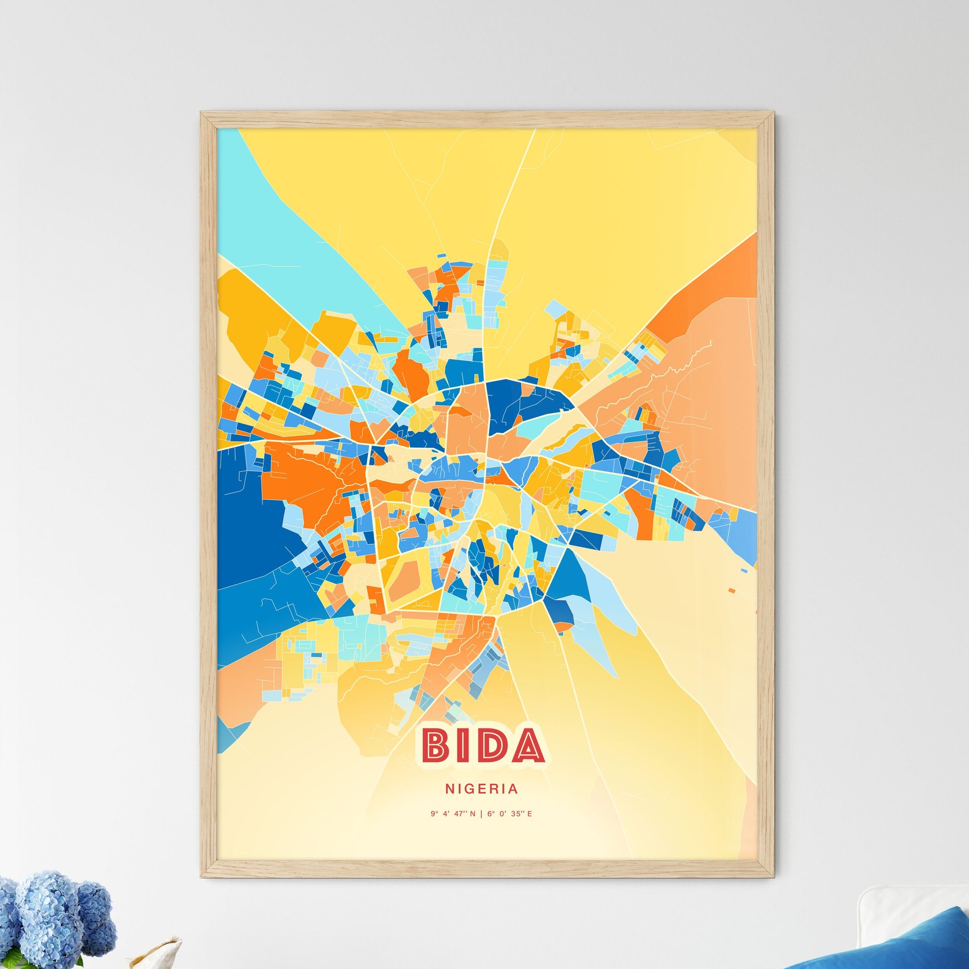 Colorful BIDA NIGERIA Fine Art Map Blue Orange