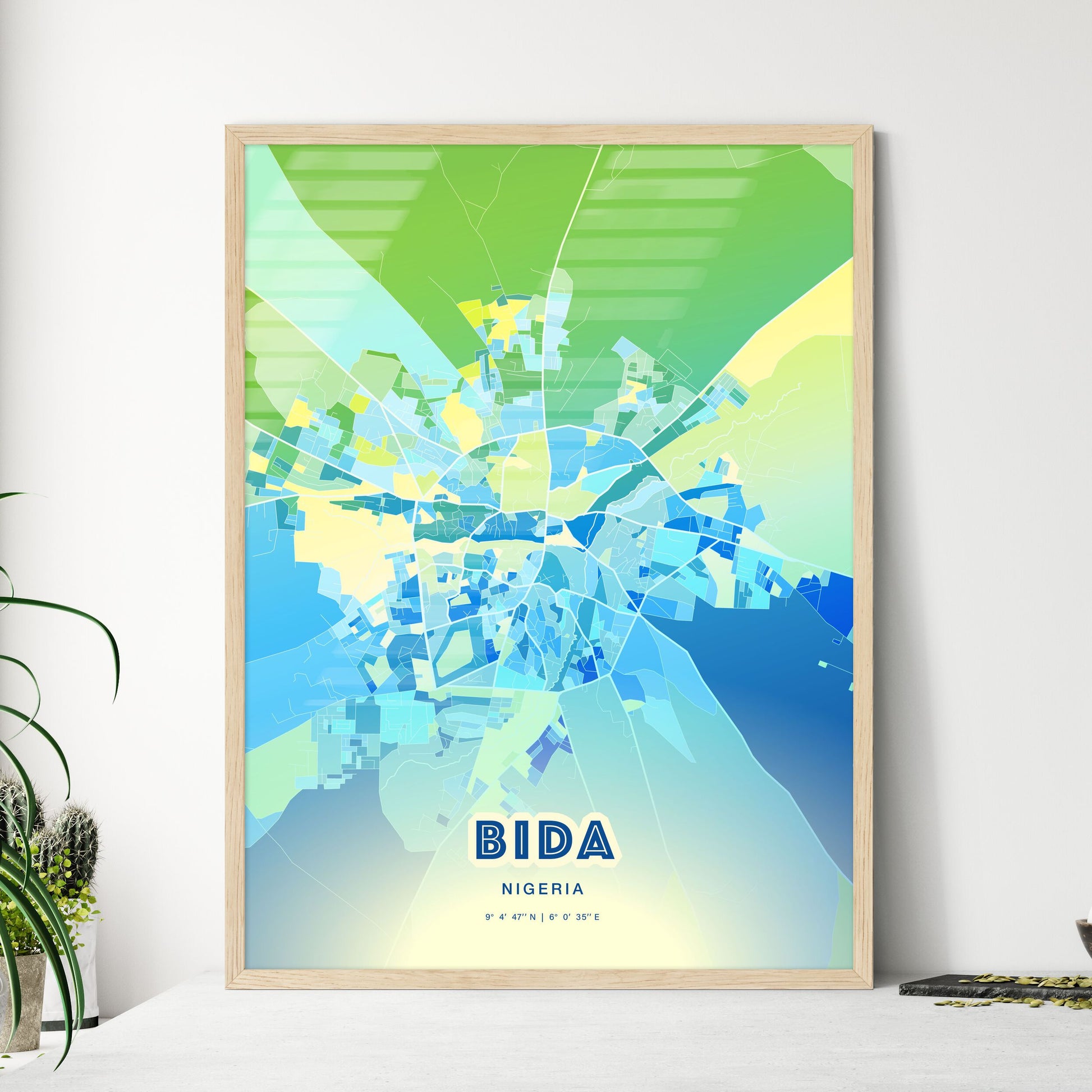 Colorful BIDA NIGERIA Fine Art Map Cool Blue