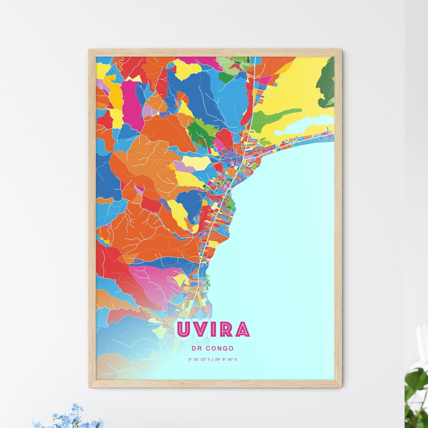 Colorful UVIRA DR CONGO Fine Art Map Crazy Colors