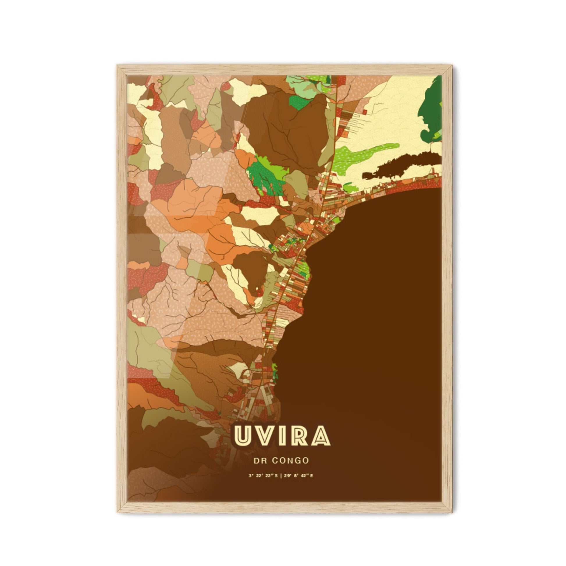 Colorful UVIRA DR CONGO Fine Art Map Farmhouse