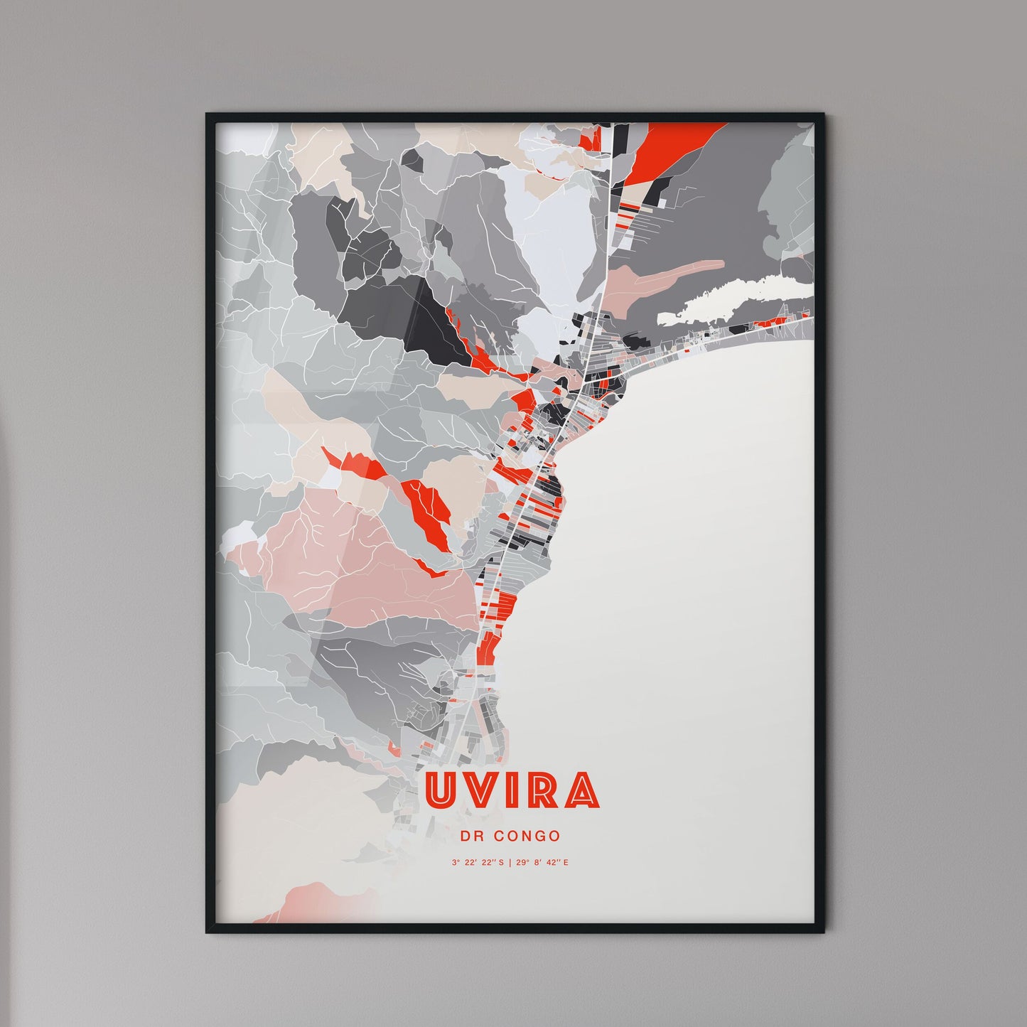 Colorful UVIRA DR CONGO Fine Art Map Modern