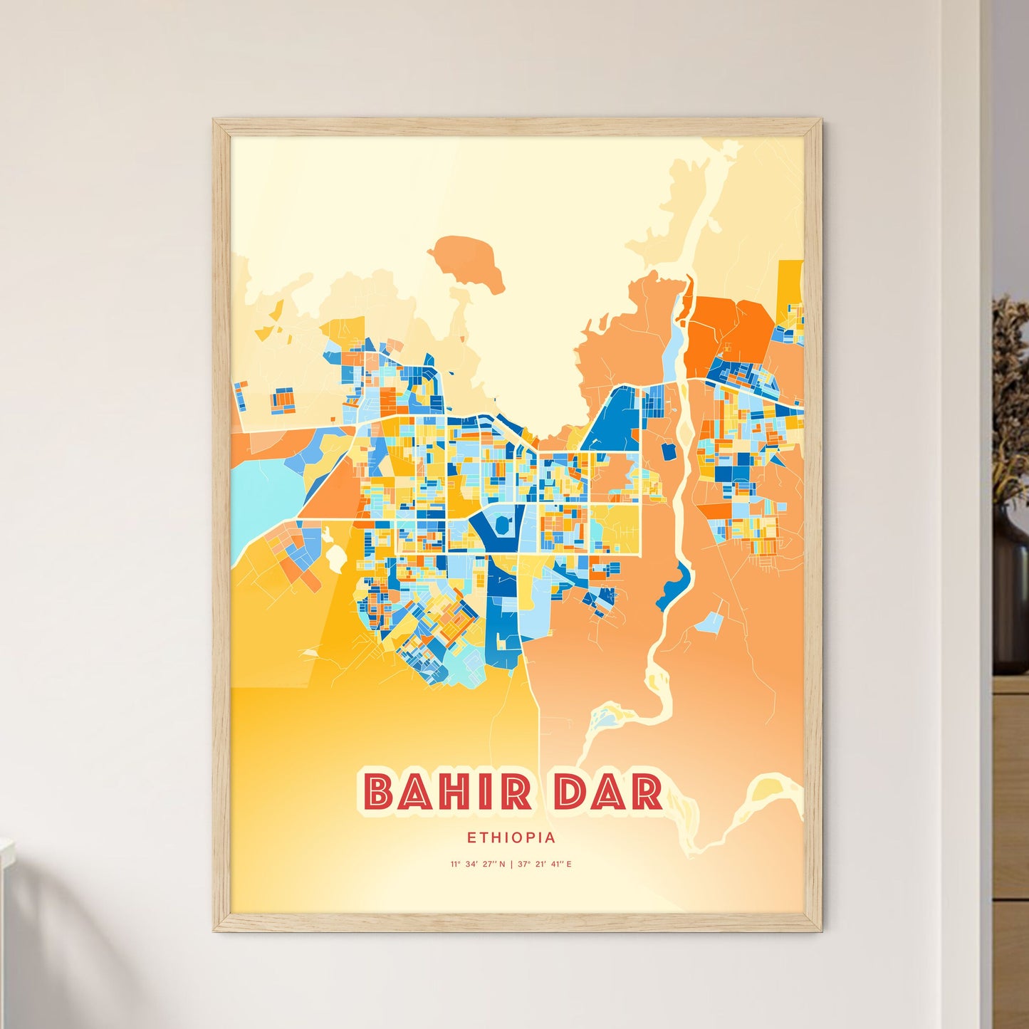 Colorful BAHIR DAR ETHIOPIA Fine Art Map Blue Orange