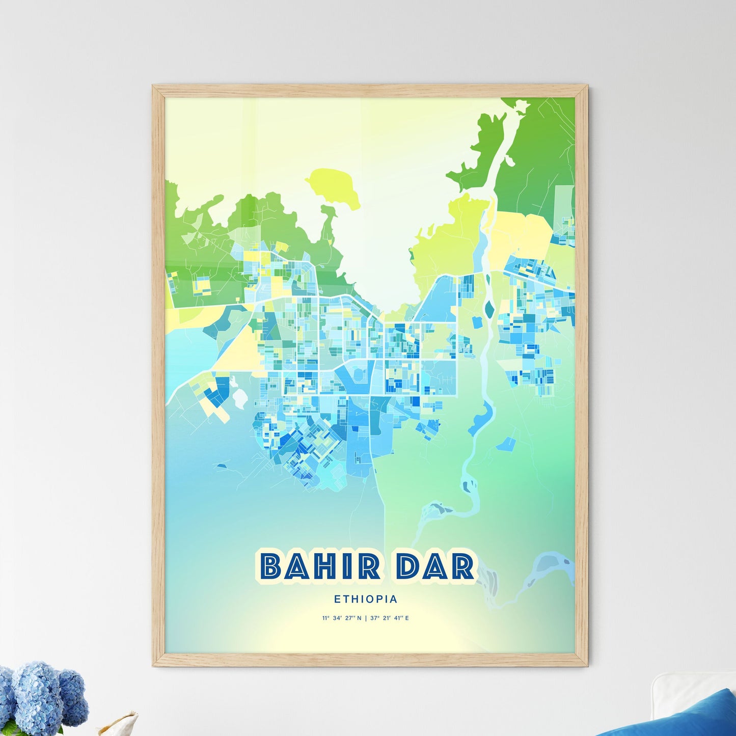 Colorful BAHIR DAR ETHIOPIA Fine Art Map Cool Blue