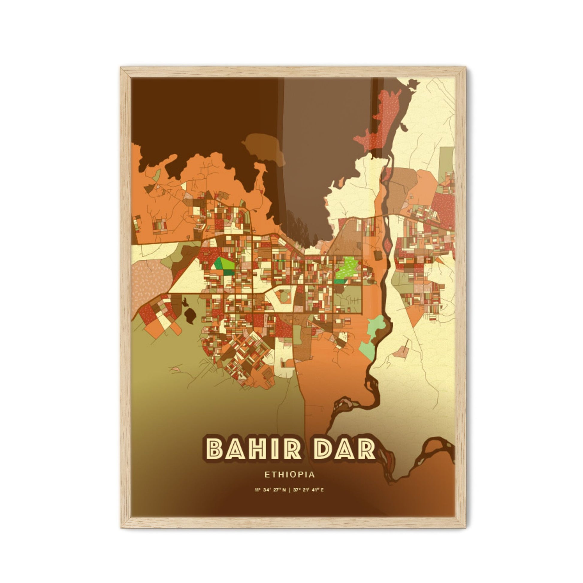 Colorful BAHIR DAR ETHIOPIA Fine Art Map Farmhouse