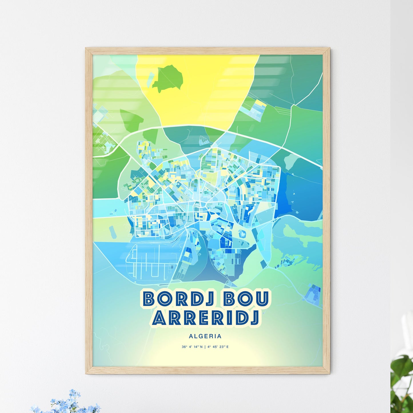 Colorful BORDJ BOU ARRERIDJ ALGERIA Fine Art Map Cool Blue