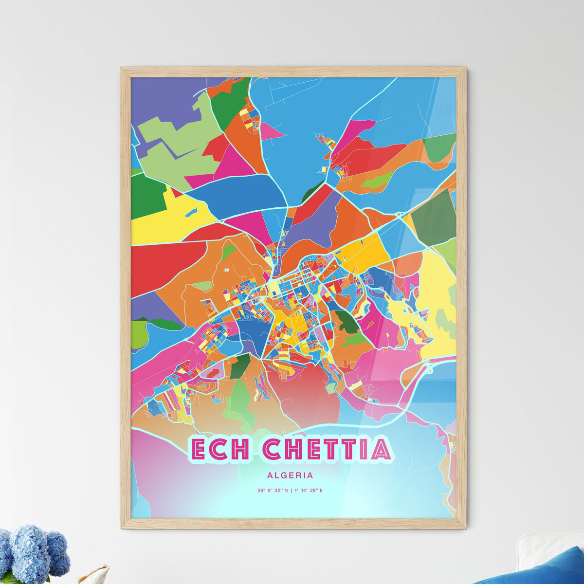 Colorful ECH CHETTIA ALGERIA Fine Art Map Crazy Colors