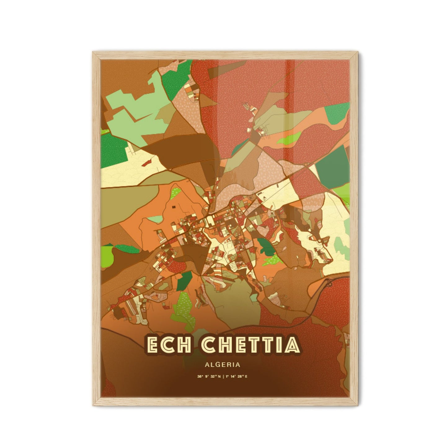 Colorful ECH CHETTIA ALGERIA Fine Art Map Farmhouse