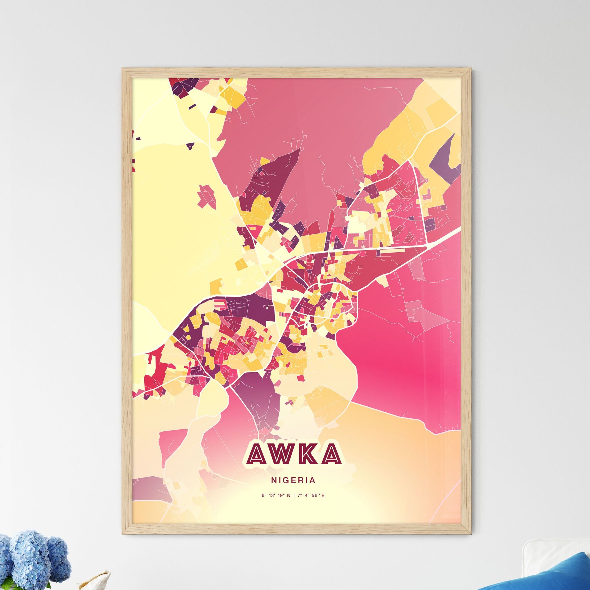 Colorful AWKA NIGERIA Fine Art Map Hot Red