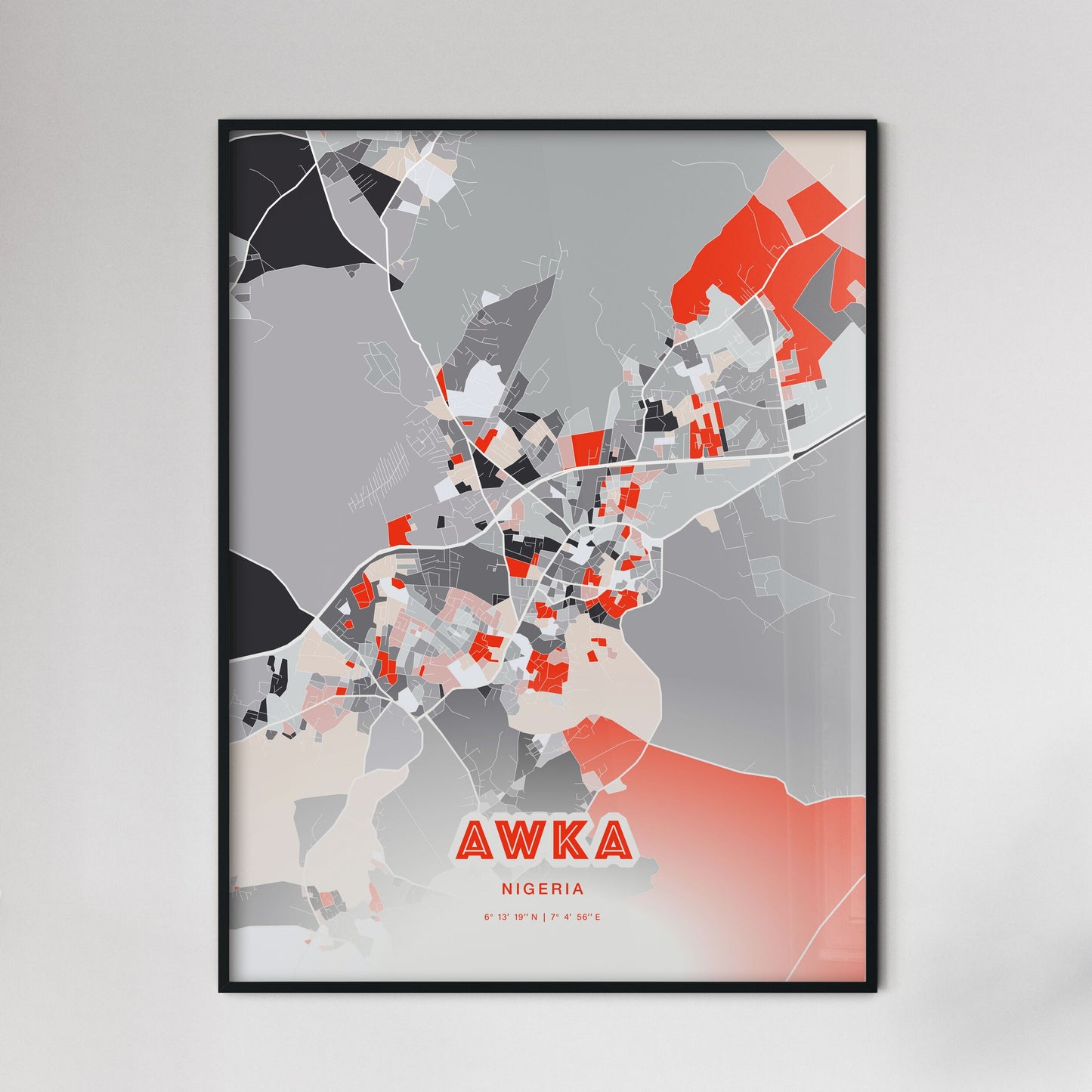 Colorful AWKA NIGERIA Fine Art Map Modern