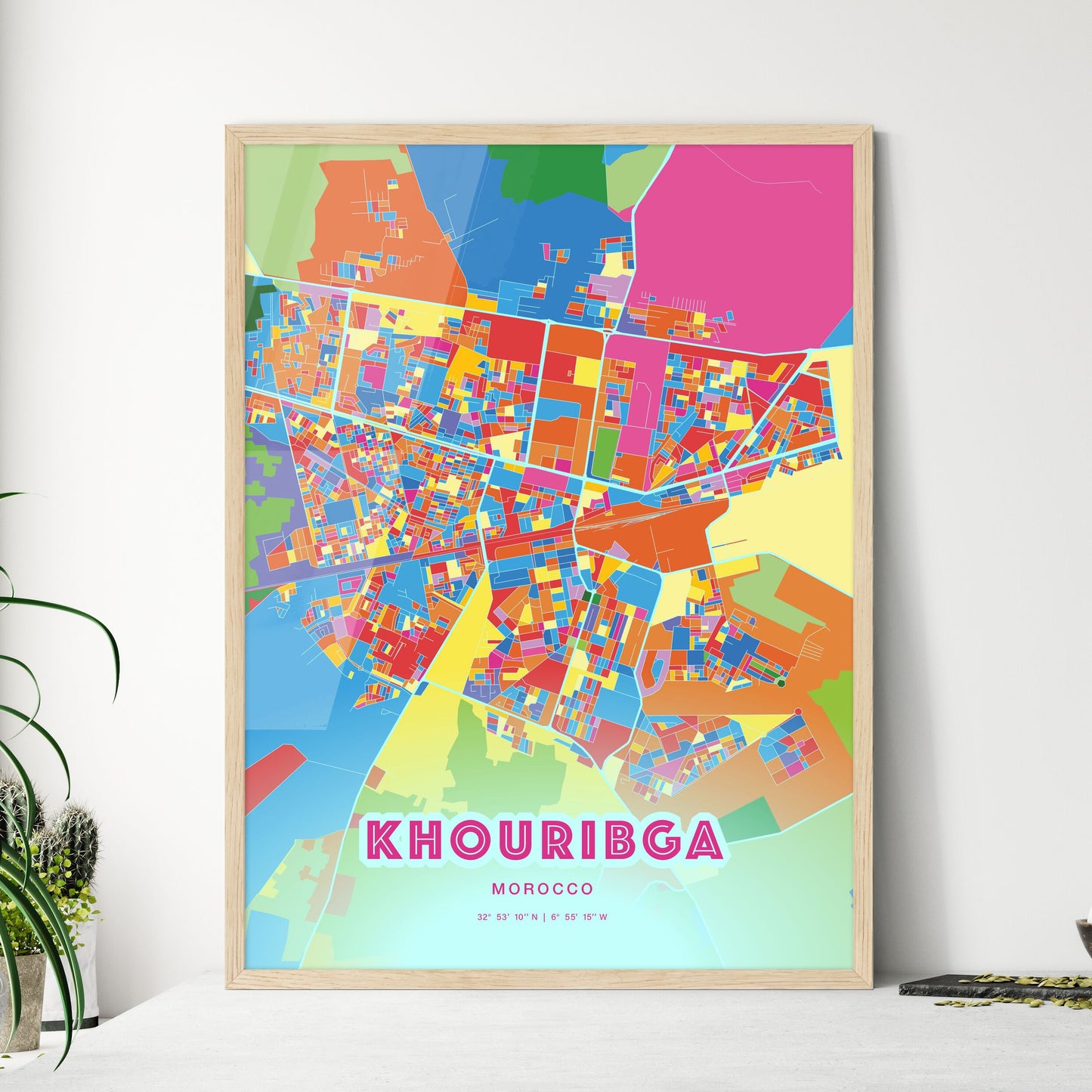 Colorful KHOURIBGA MOROCCO Fine Art Map Crazy Colors