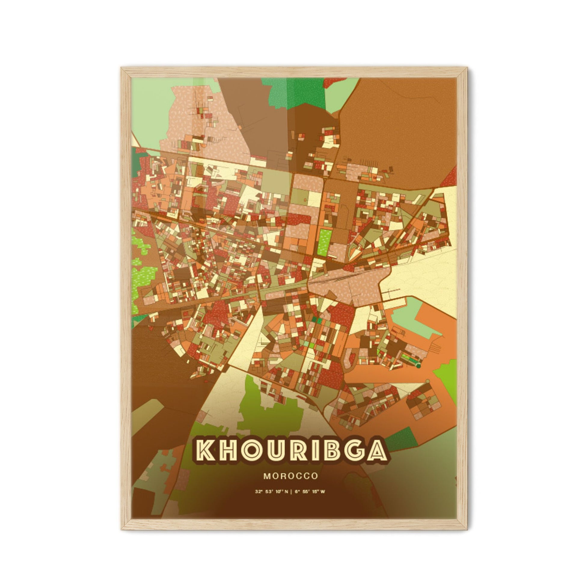 Colorful KHOURIBGA MOROCCO Fine Art Map Farmhouse