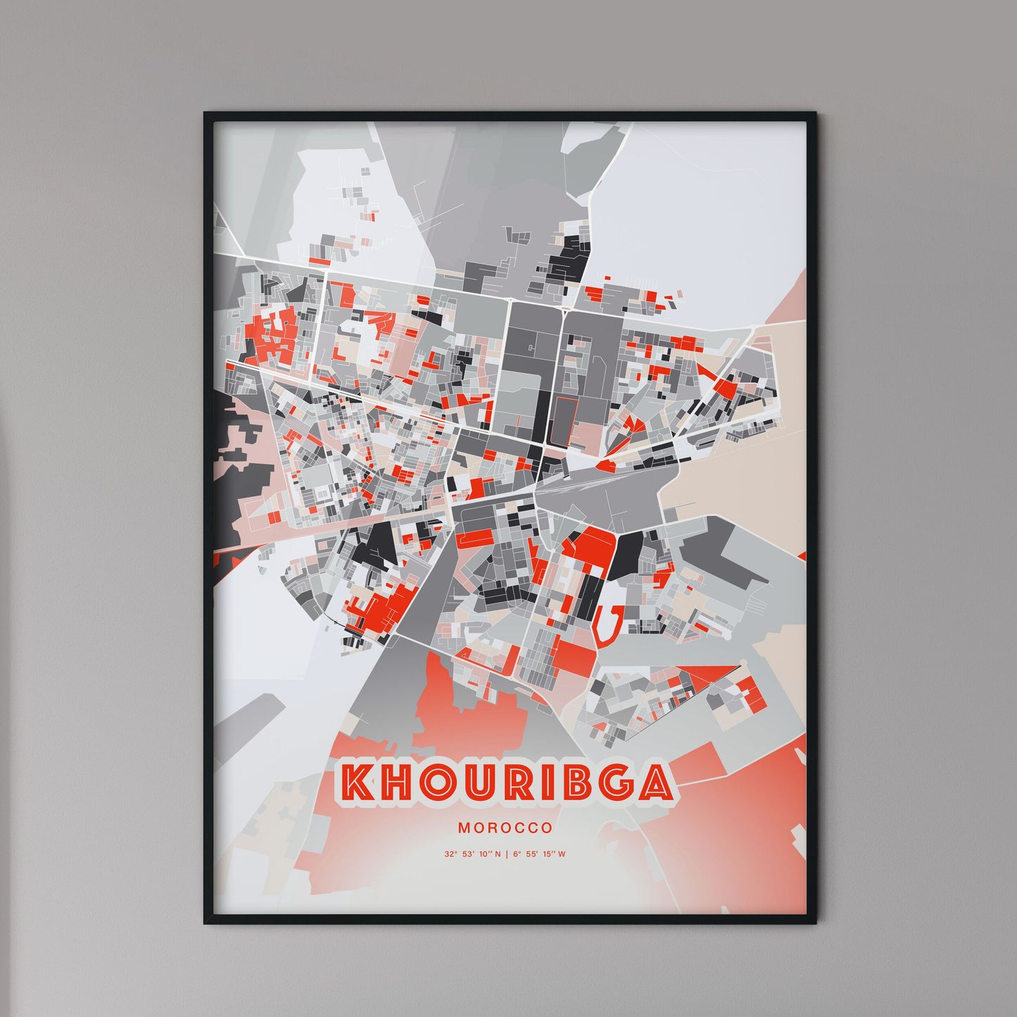 Colorful KHOURIBGA MOROCCO Fine Art Map Modern