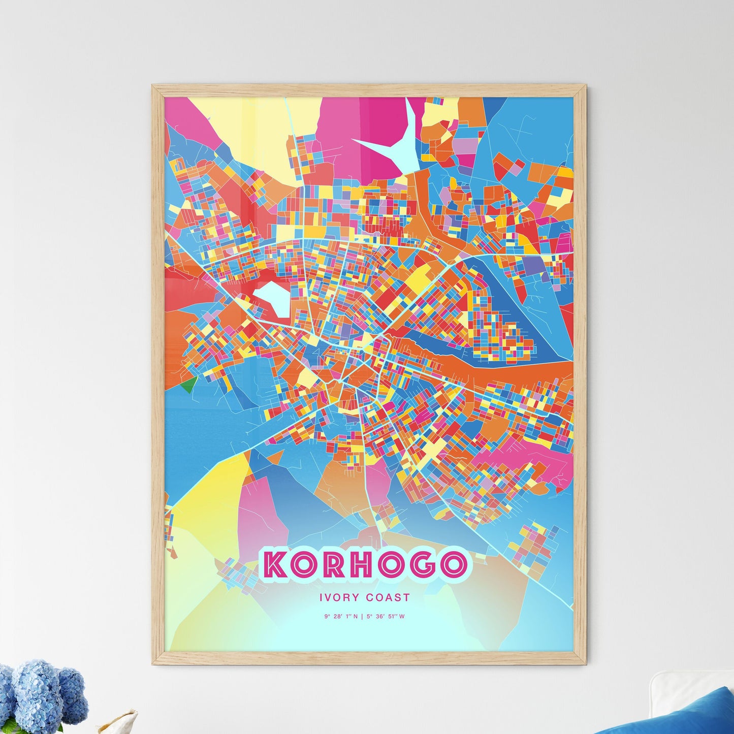 Colorful KORHOGO IVORY COAST Fine Art Map Crazy Colors