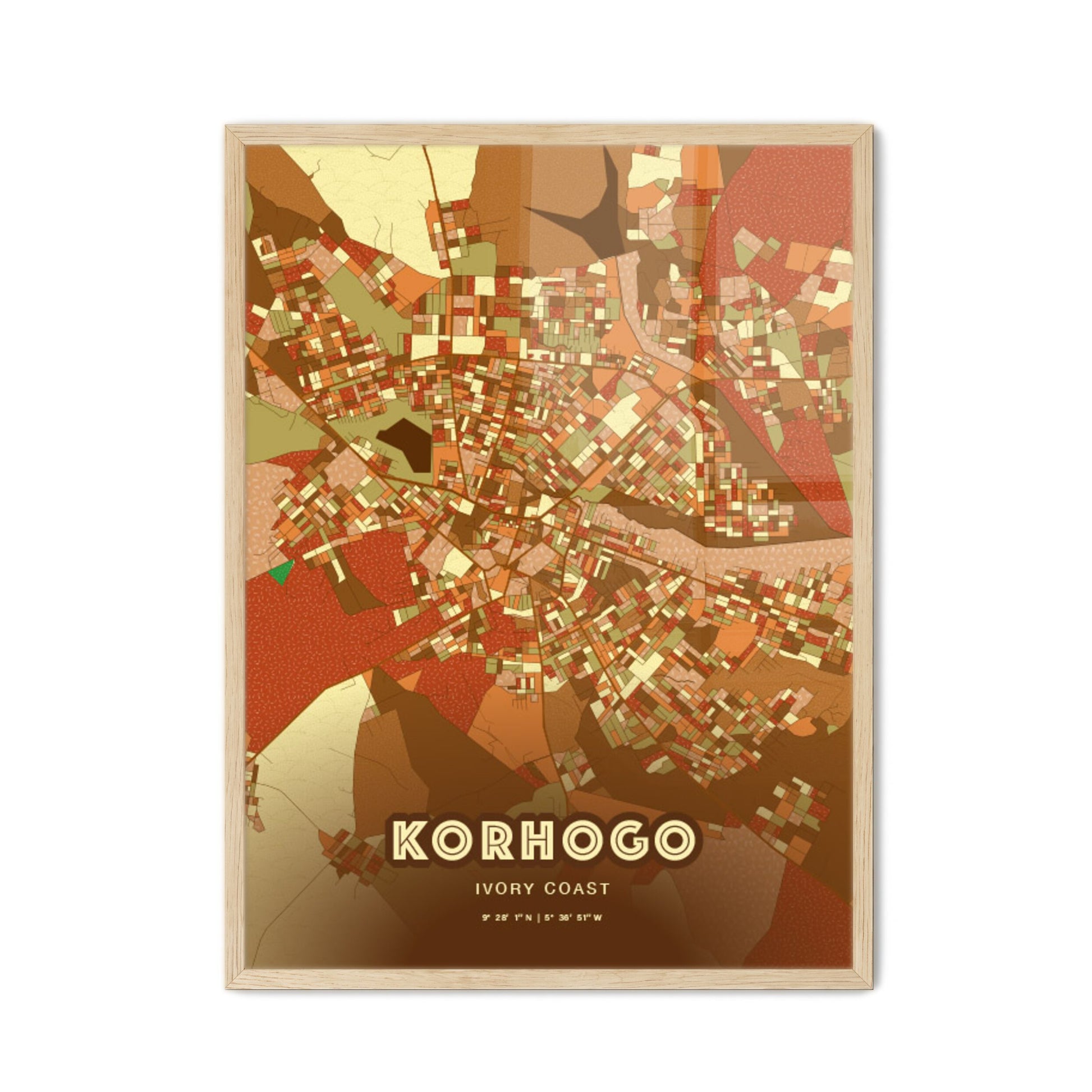 Colorful KORHOGO IVORY COAST Fine Art Map Farmhouse