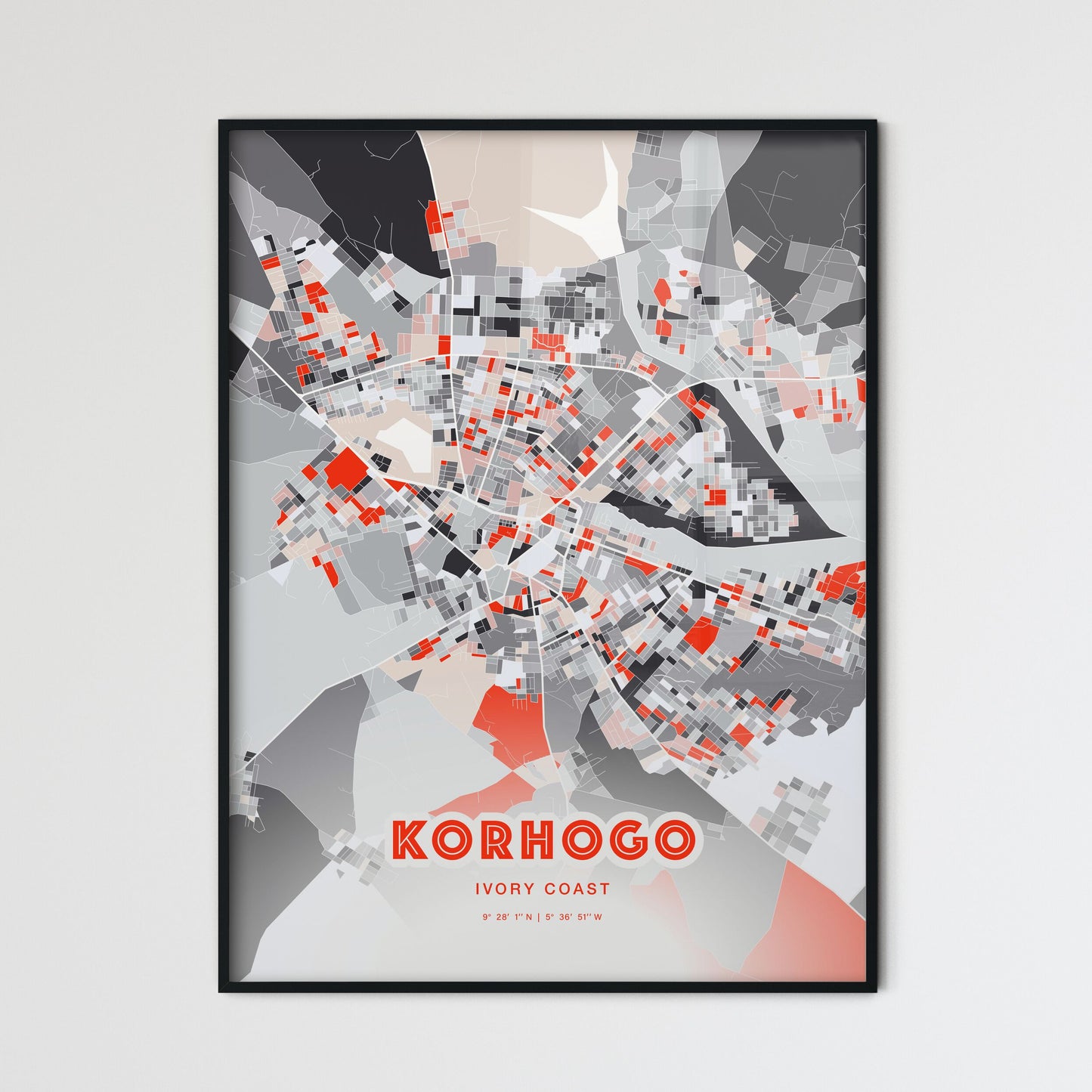 Colorful KORHOGO IVORY COAST Fine Art Map Modern